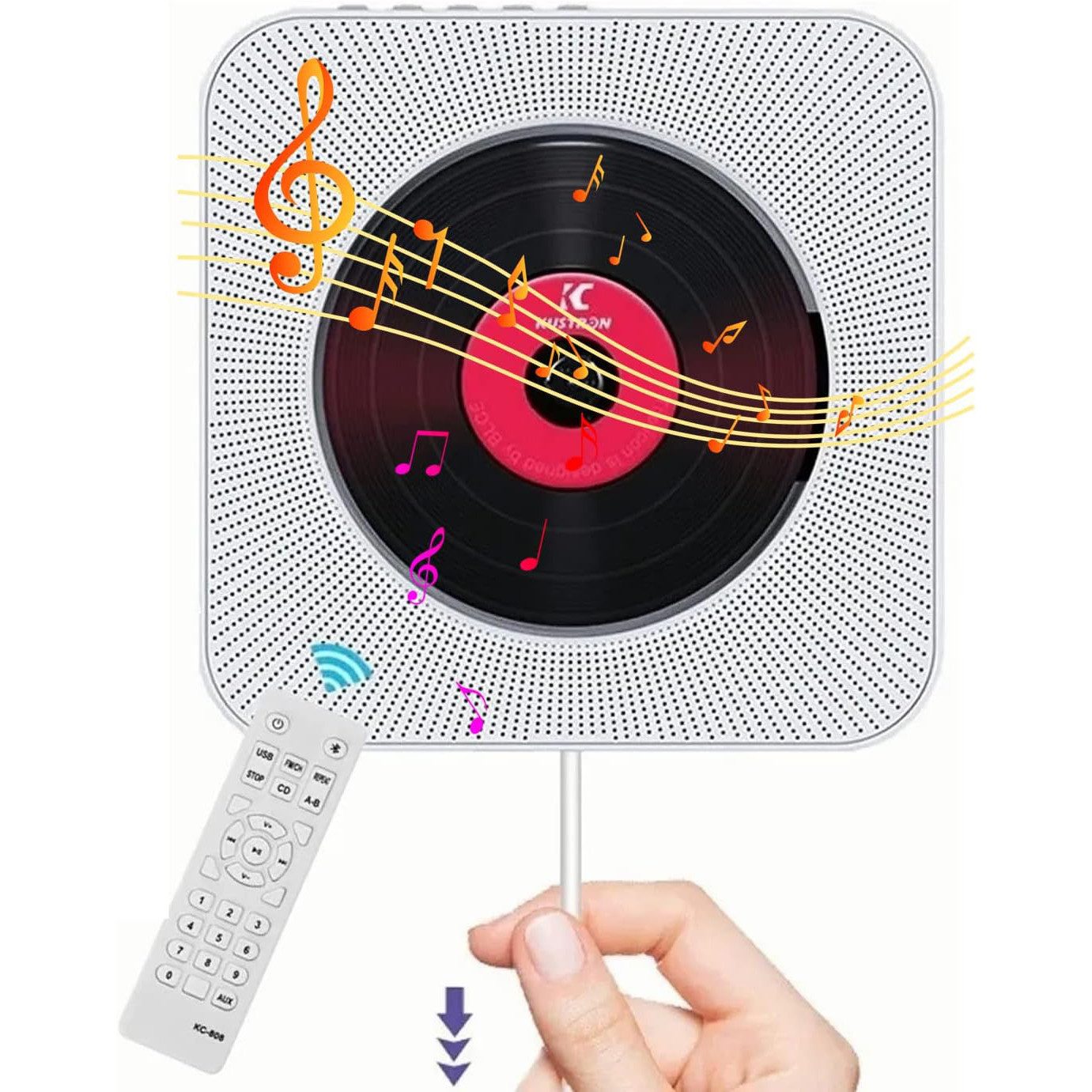 ZEUOPQ HiFi-Lautsprecher, Wandmontierbarer Bluetooth-CD-Player tragbarer CD-Player