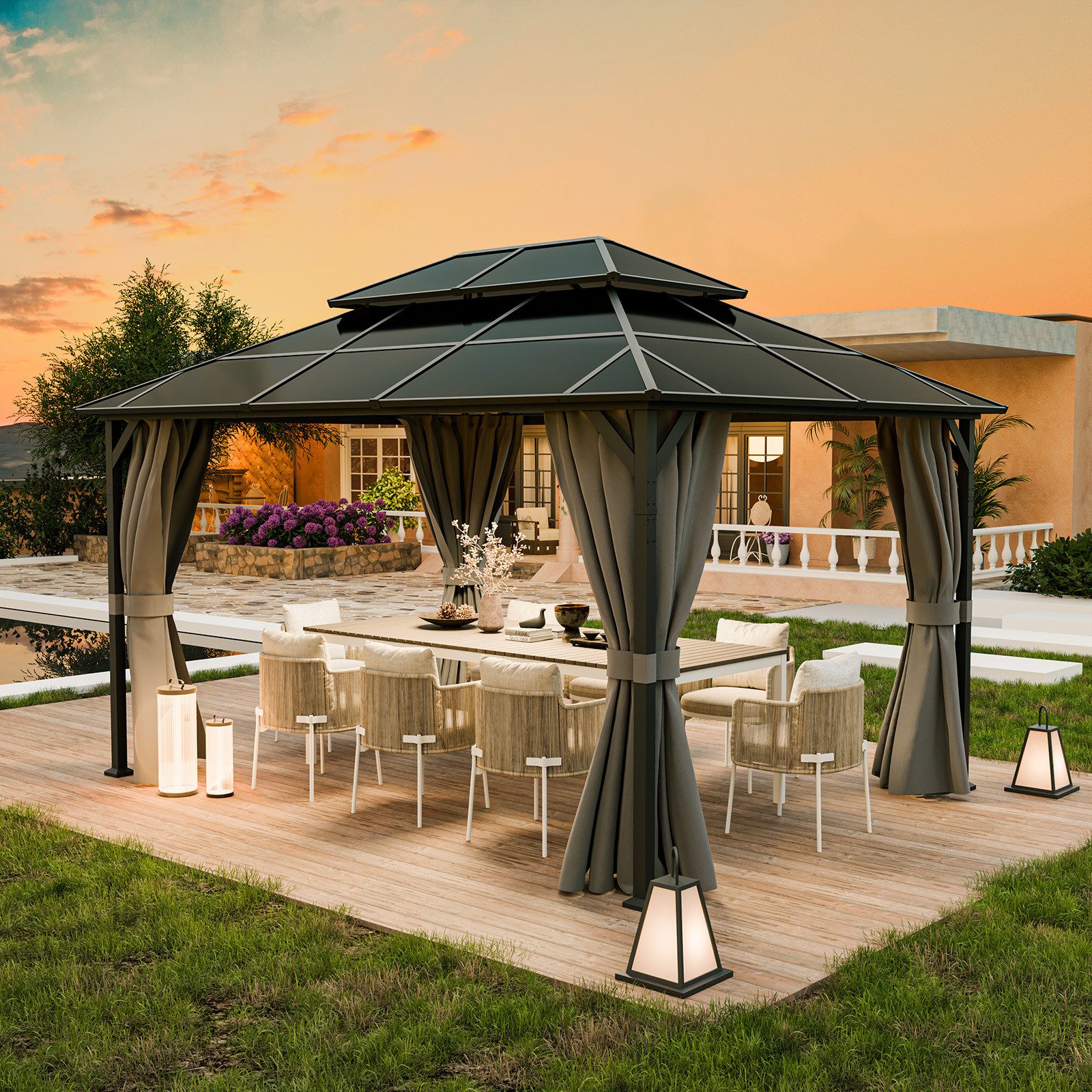 UDPATIO Pavillon 3x4 m Pavillon Polycarbonat