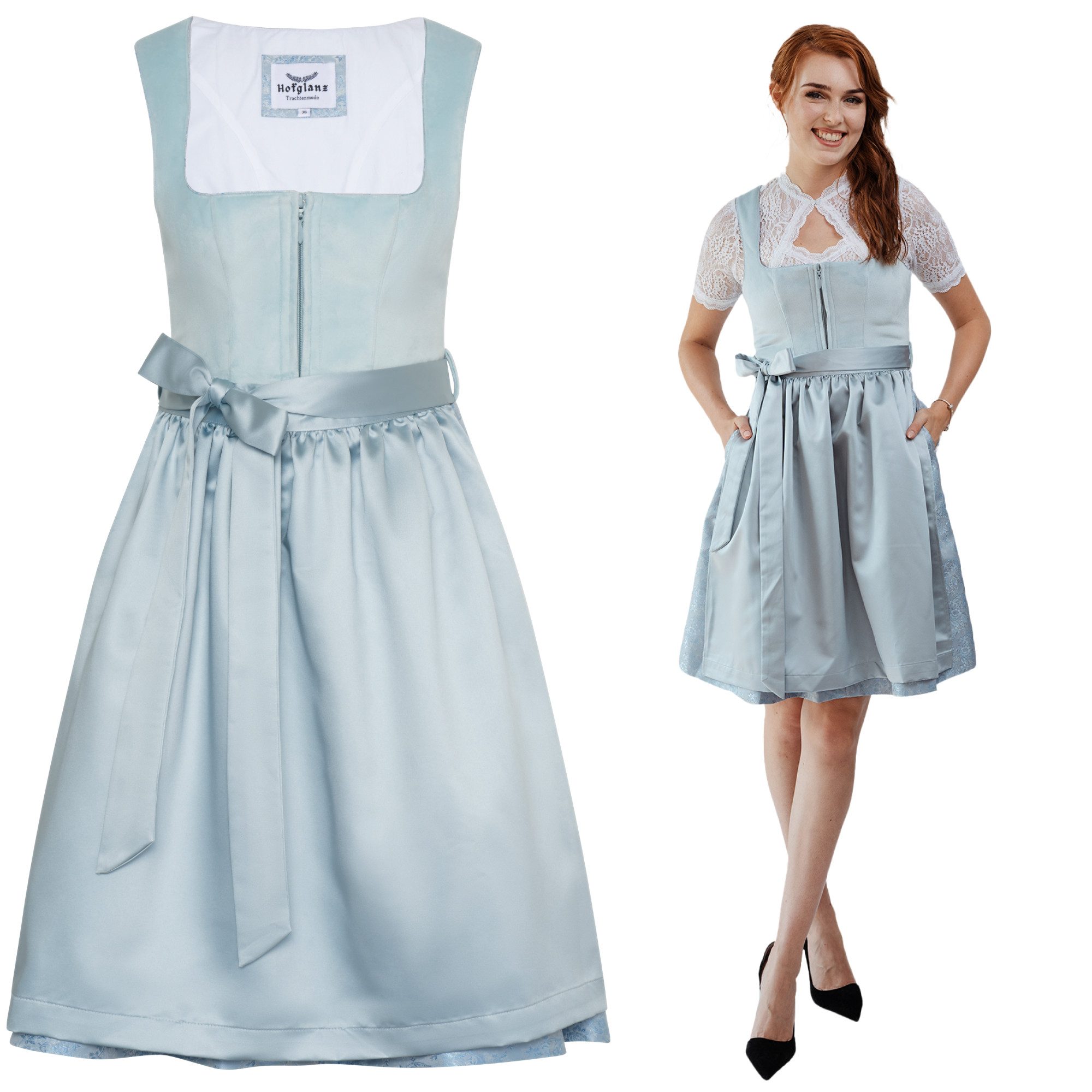 HOFGLANZ Dirndl Dirndl Damen Samt hellblau,