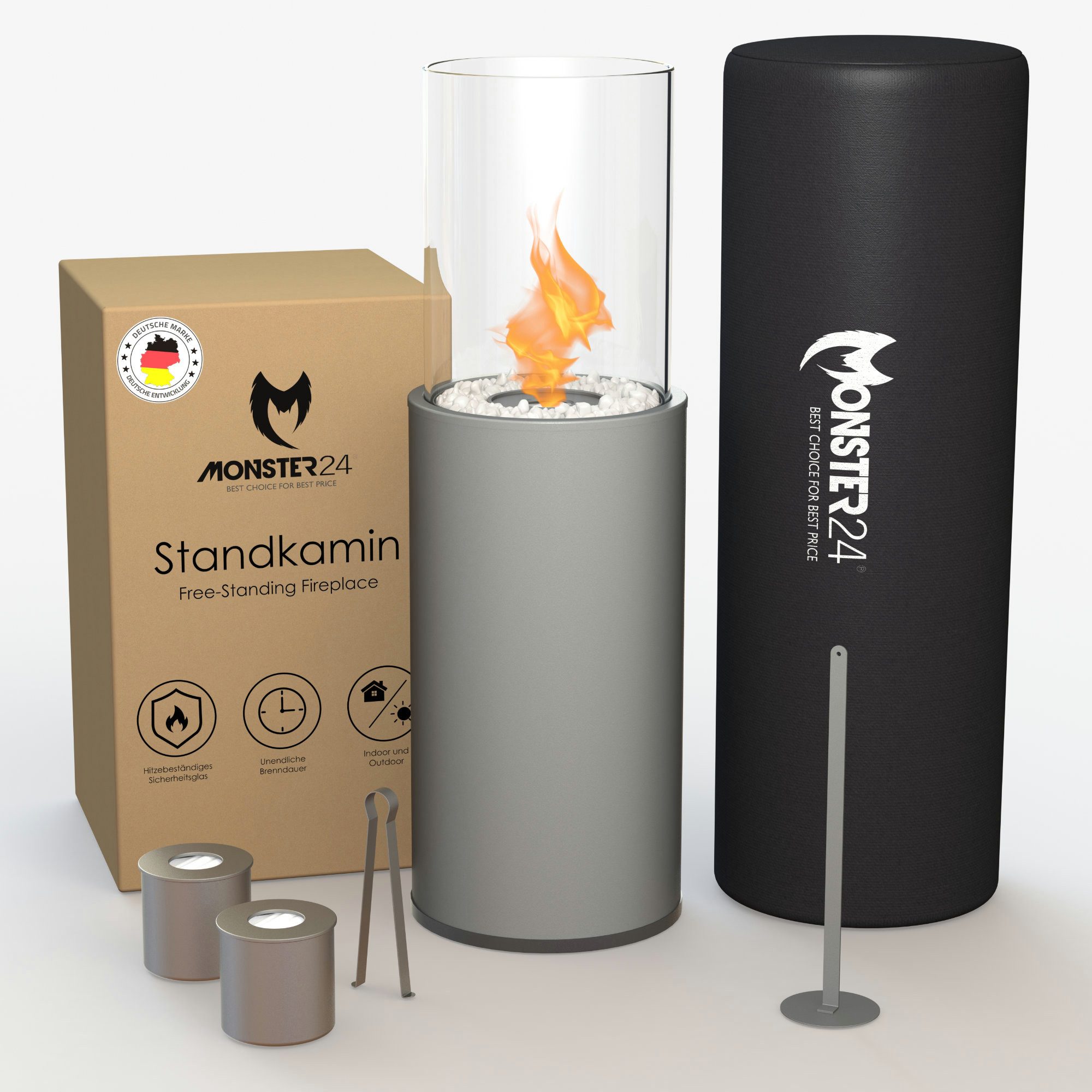 Monster24 Echtfeuer-Dekokamin Bio-Ethanol Standkamin für Indoor
