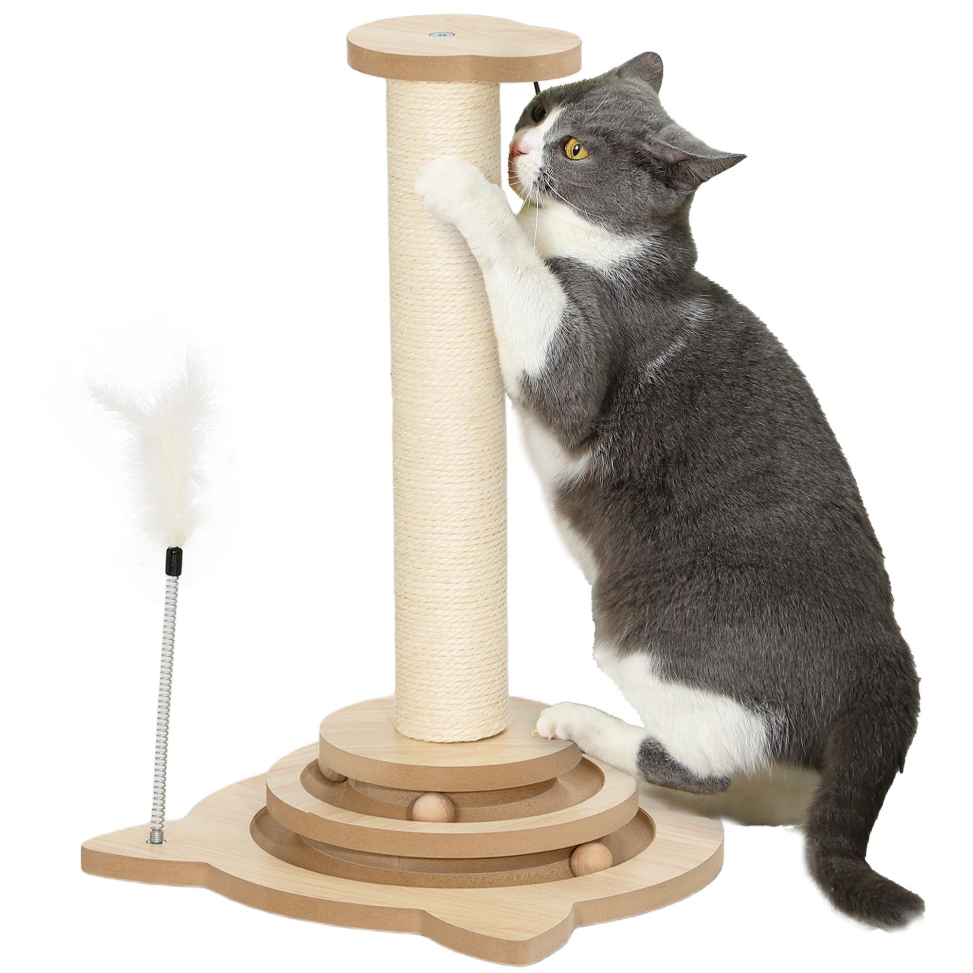 PawHut Kratzbaum 4-in-1, 49cm, Sisal-Katzenkratzbaum mit
