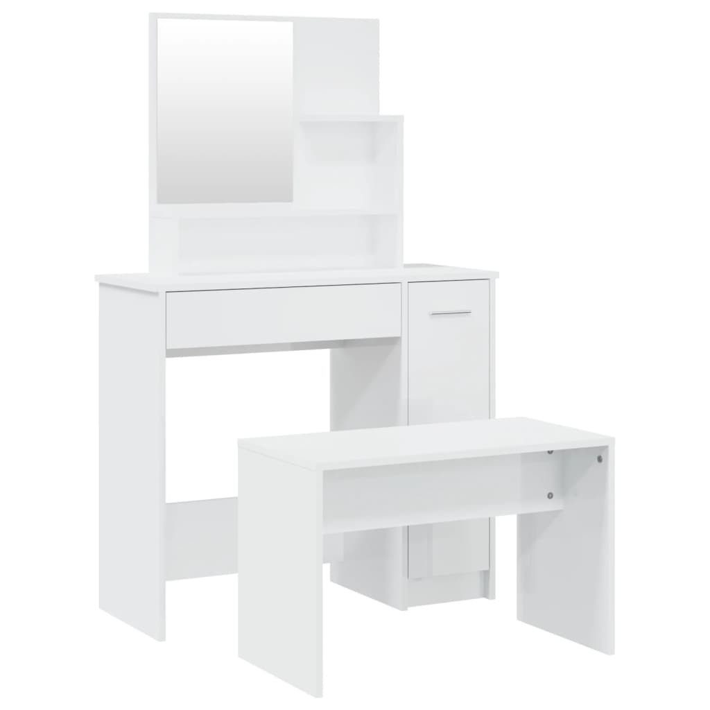 vidaXL Schminktisch Schminktisch-Set Hochglanz-Weiß 86,5x35x136 cm
