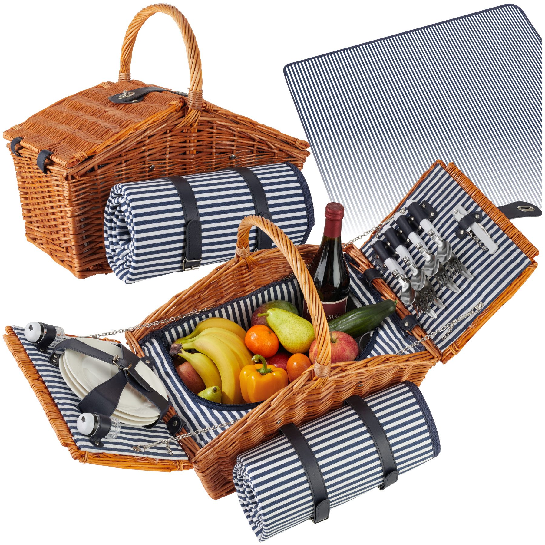 tectake Picknickkorb Usedom (Komplettset, 20-teiliges Geschirrset,