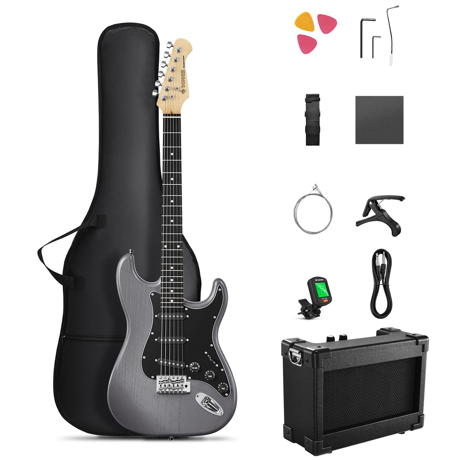 Donner E-Gitarre E-Gitarre Set Holzmaserung SSS-Tonabnehmer