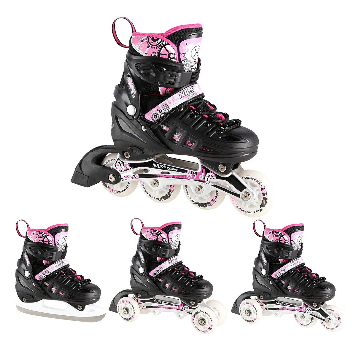 NILS EXTREME Inlineskates 4-IN-1 Inliner Schlittschuhe