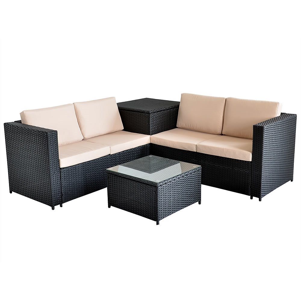Mucola Gartenlounge-Set Polyrattan Sitzgruppe mit Auflagenbox