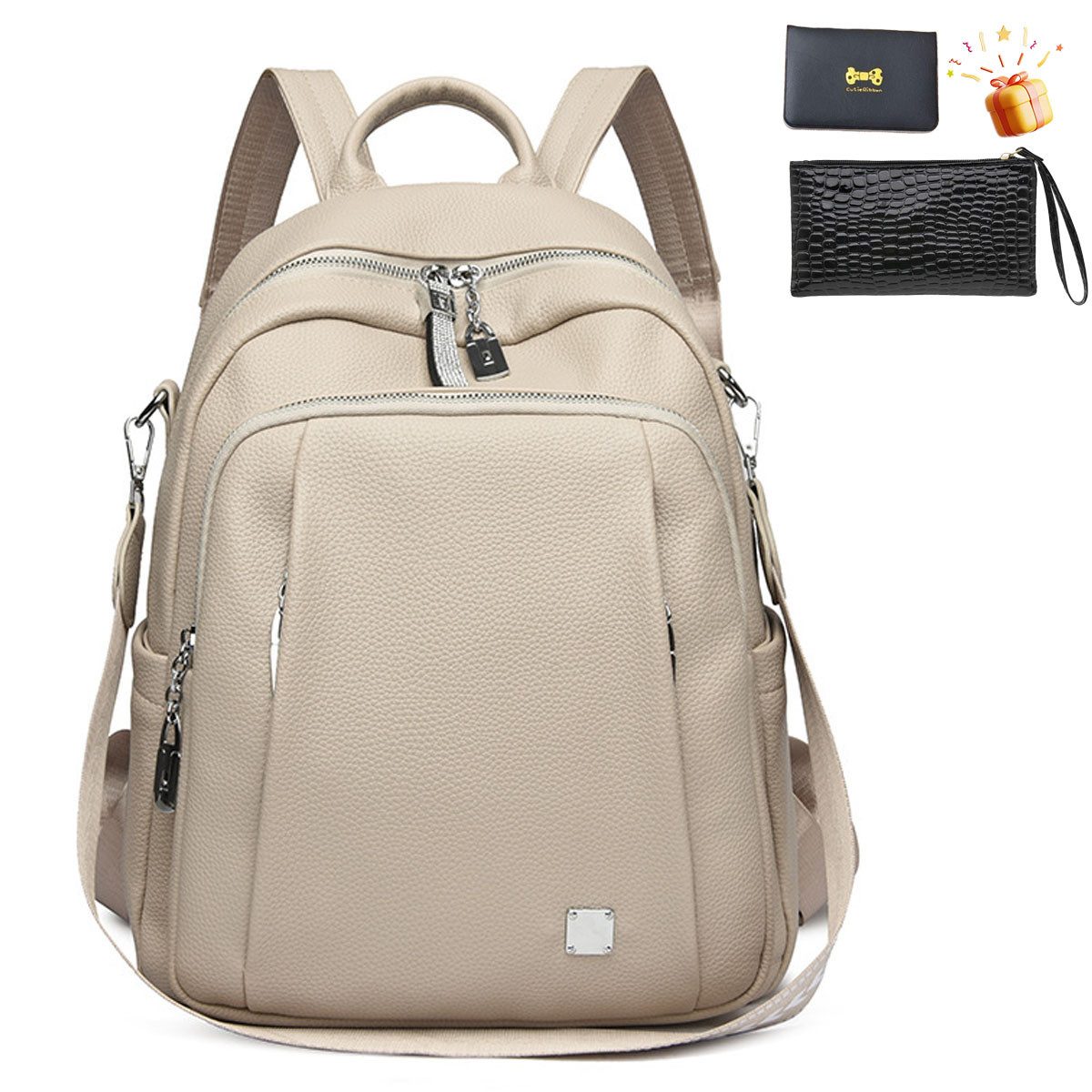 RWEUOQ Rucksack PU-Leder-Rucksack, Schultertasche,Classic Anti-Diebstahl-Rucksack (Multitasche