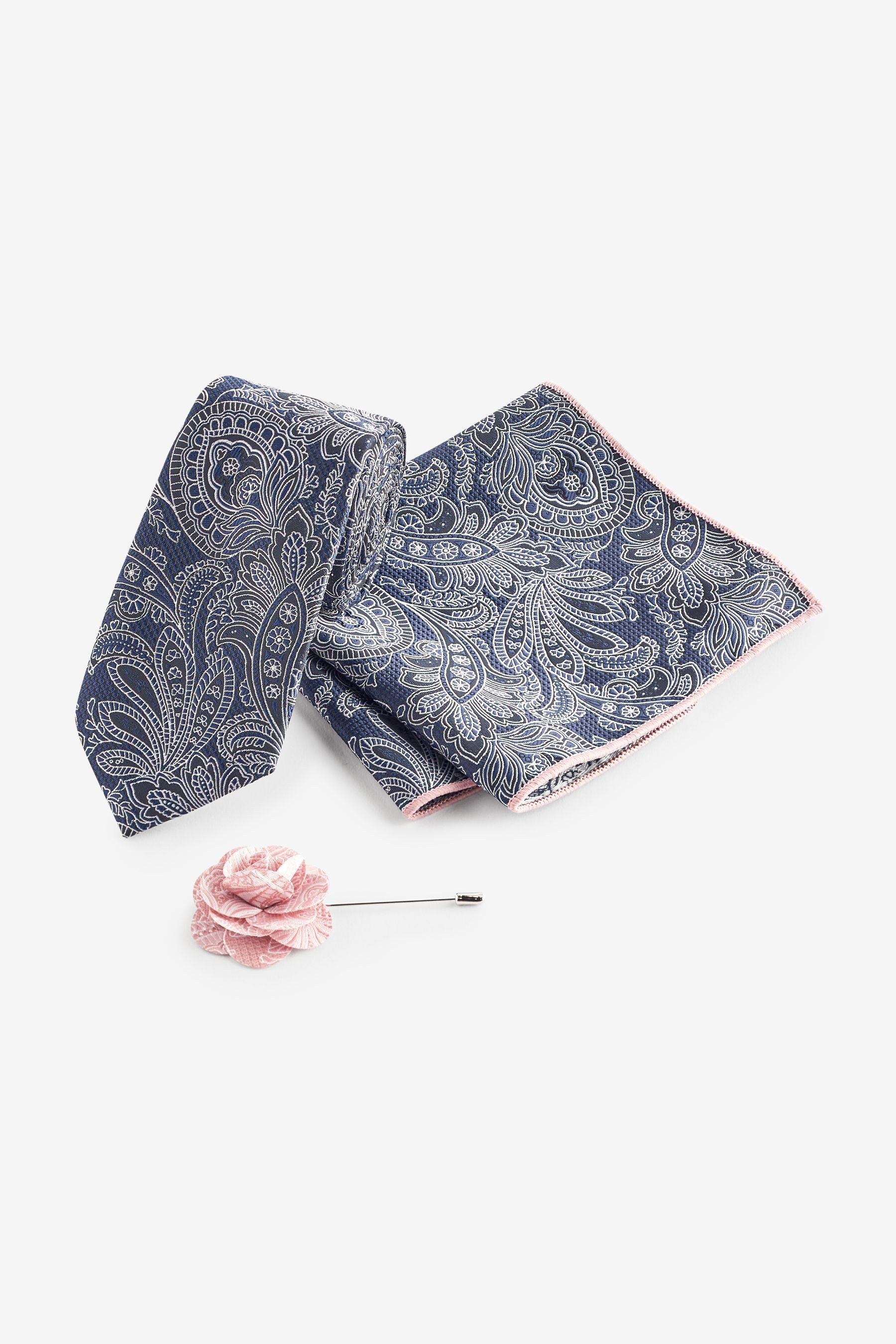 Next Krawatte Paisley-Krawatte, Einstecktuch und Krawattennadel