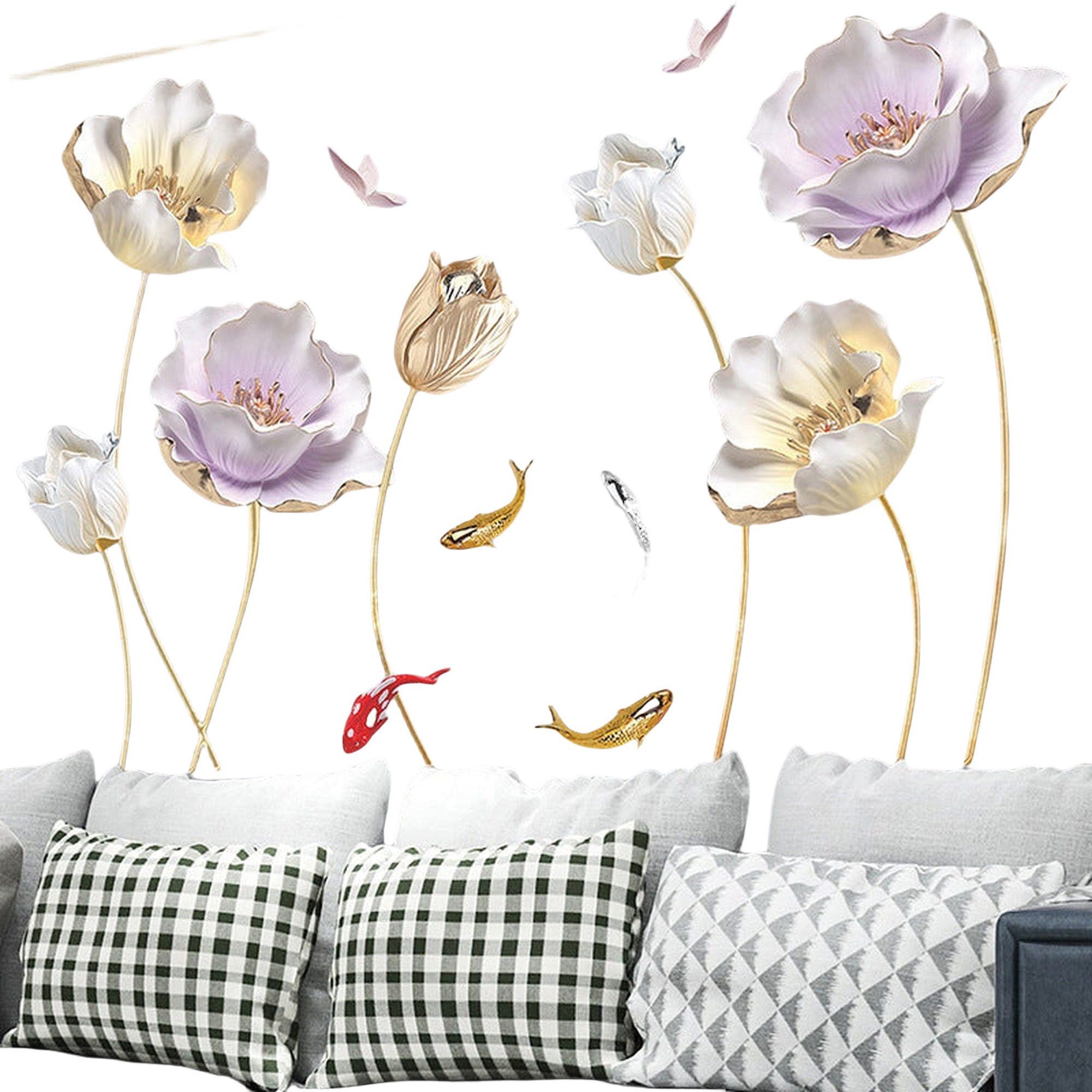RWEUOQ Wanddekoobjekt Lotus Wandaufkleber, Karpfen Blume