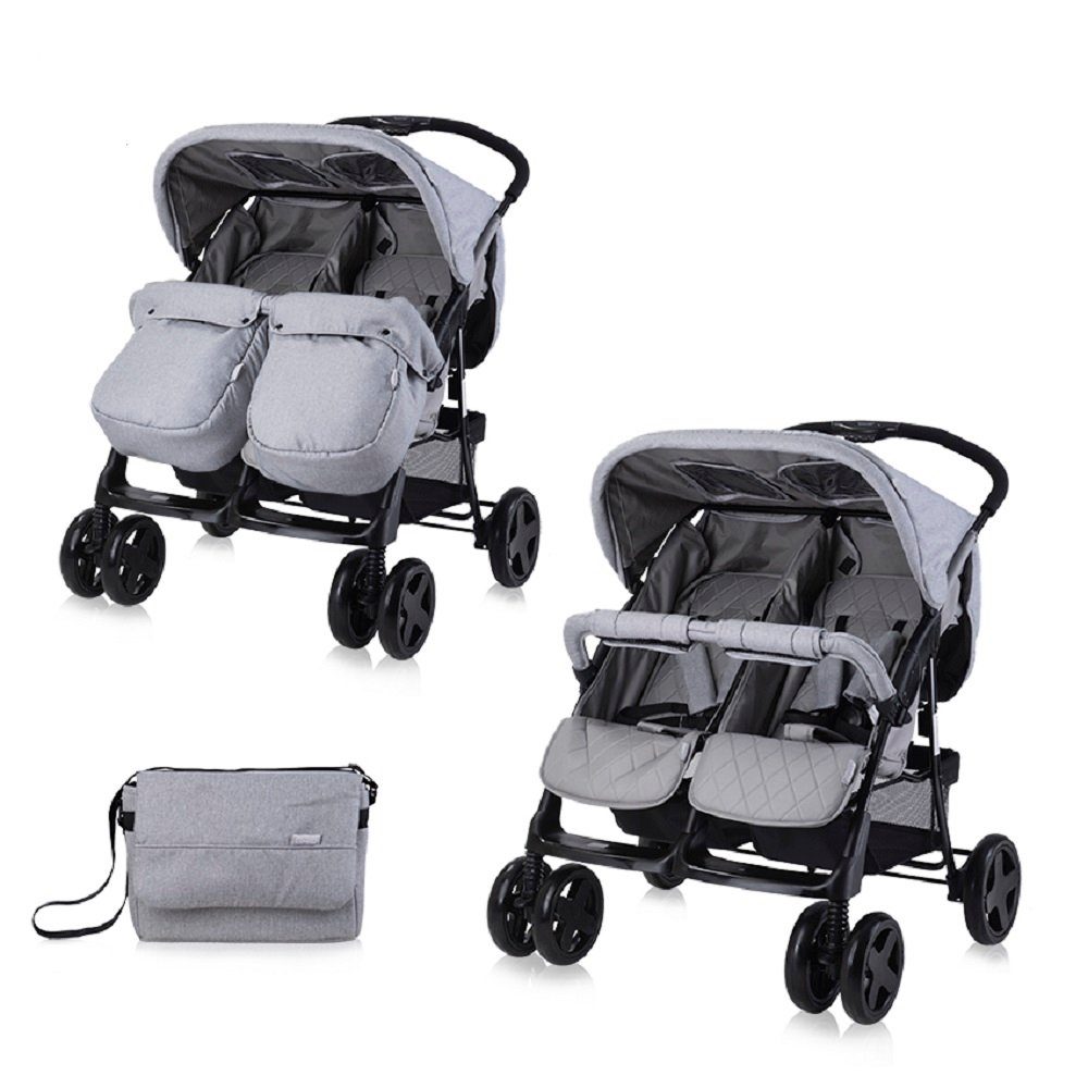 Lorelli Zwillingswagen Zwillingskinderwagen TWIN, Wickeltasche Einhand-Klappsystem