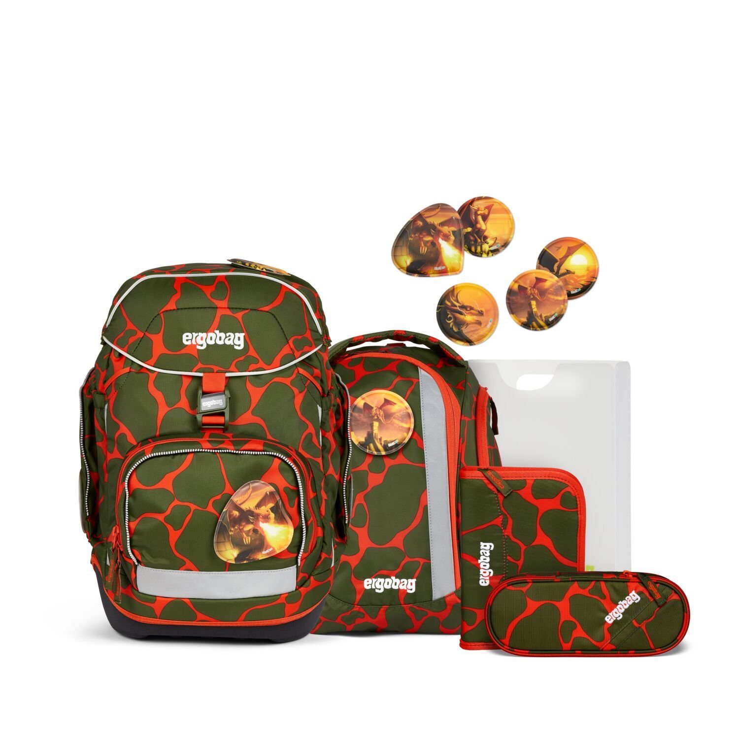 ergobag Schulranzen Schulranzen-Set Pack FeuerspeiBär 6-tlg.,