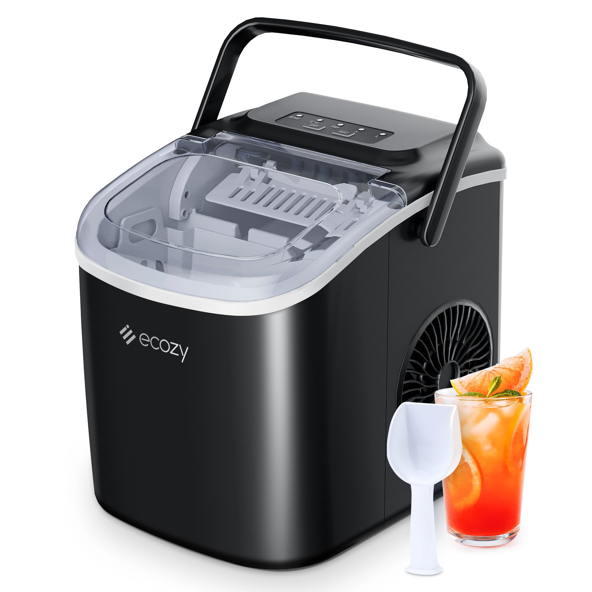 eCozy Eiswürfelmaschine Tragbar, 2 Eisgrößen, Selbstreinigung,