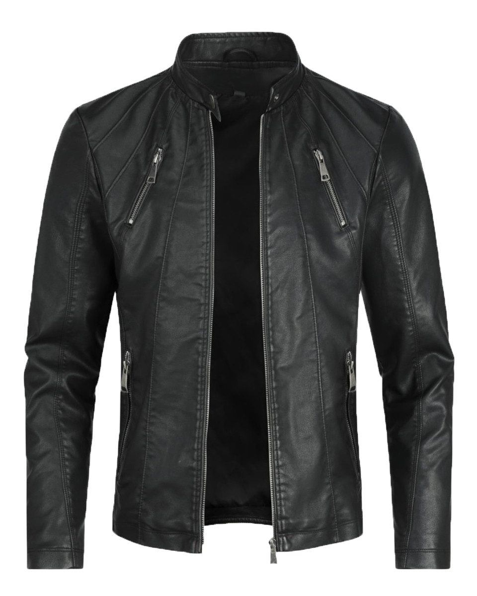 Allthemen Lederjacke Herren Bikerjacke aus Kunstleder
