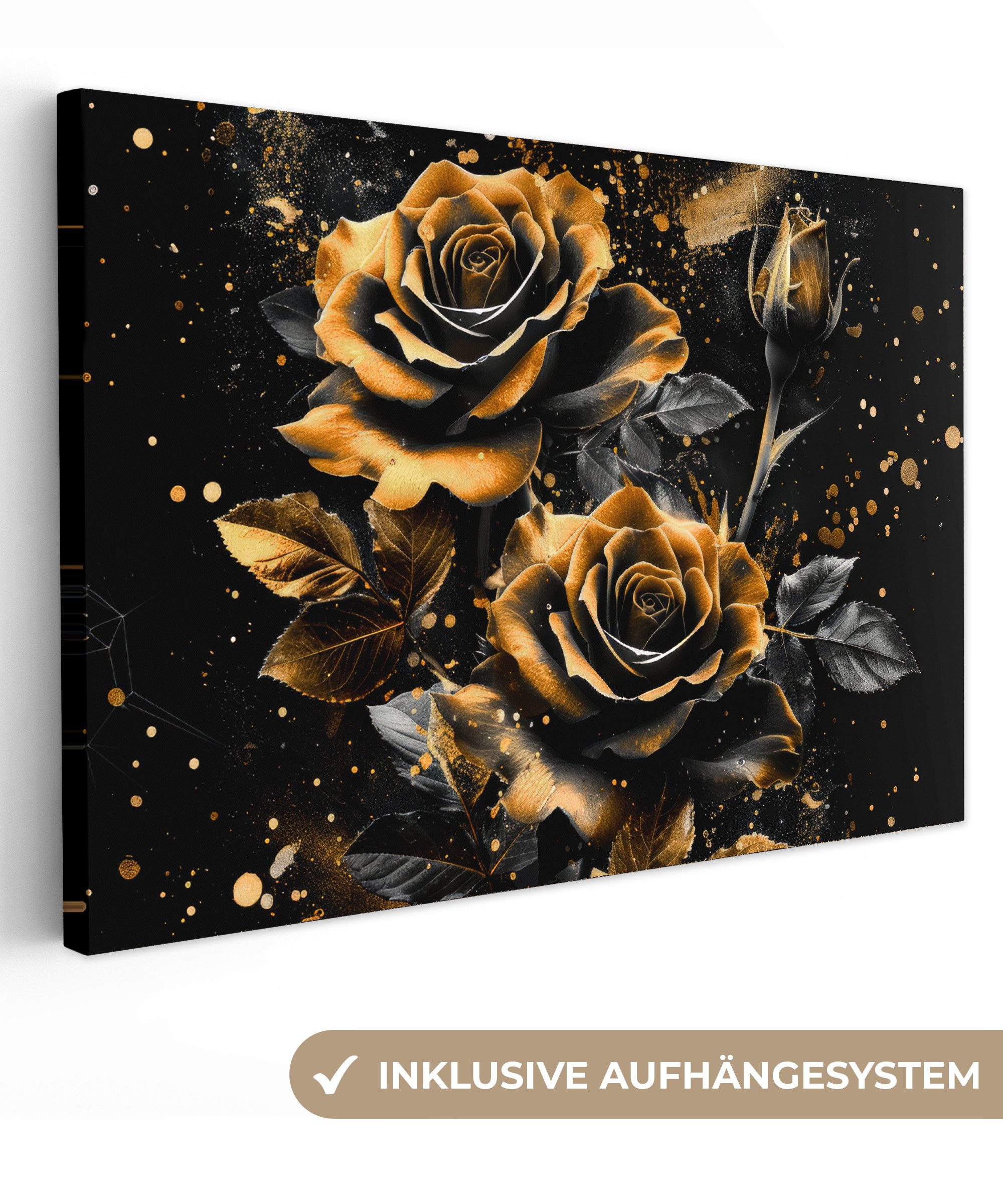 OneMillionCanvasses® Leinwandbild Rosen - Gold -
