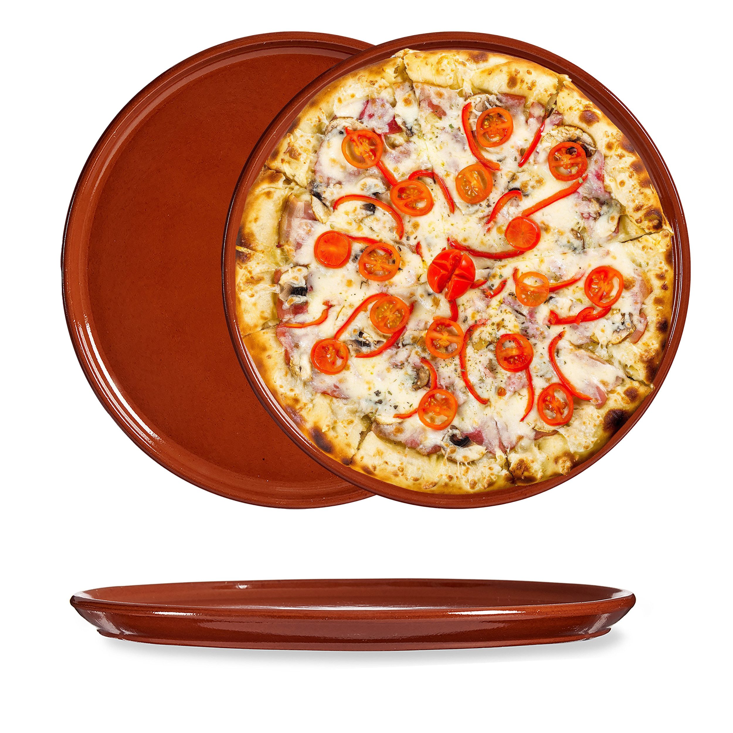 Annastore Pizzateller aus Ton Mittelalter-Geschirr Servierplatte