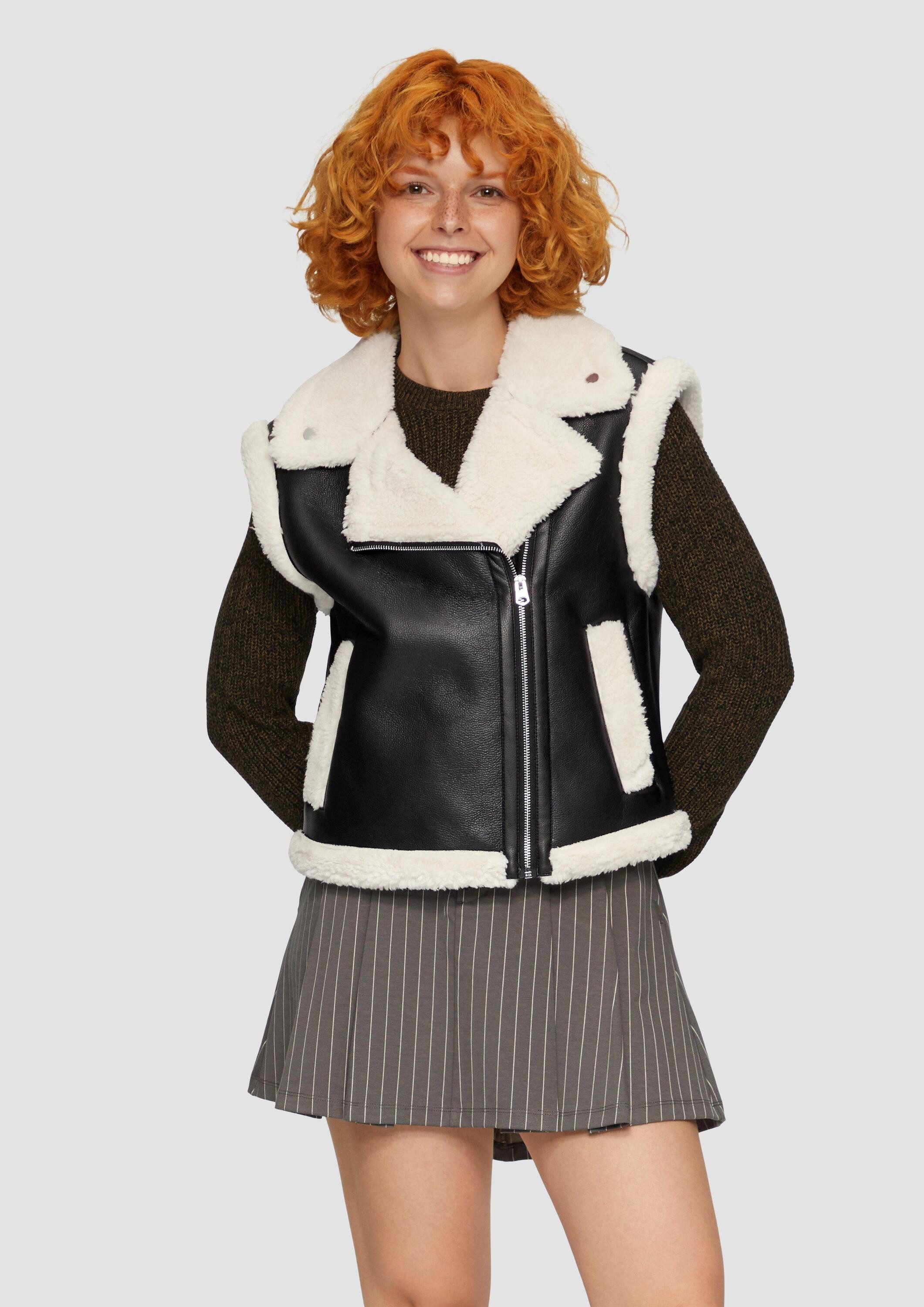 QS Outdoorjacke Outdoor-Weste Weste in Lammfell-Optik