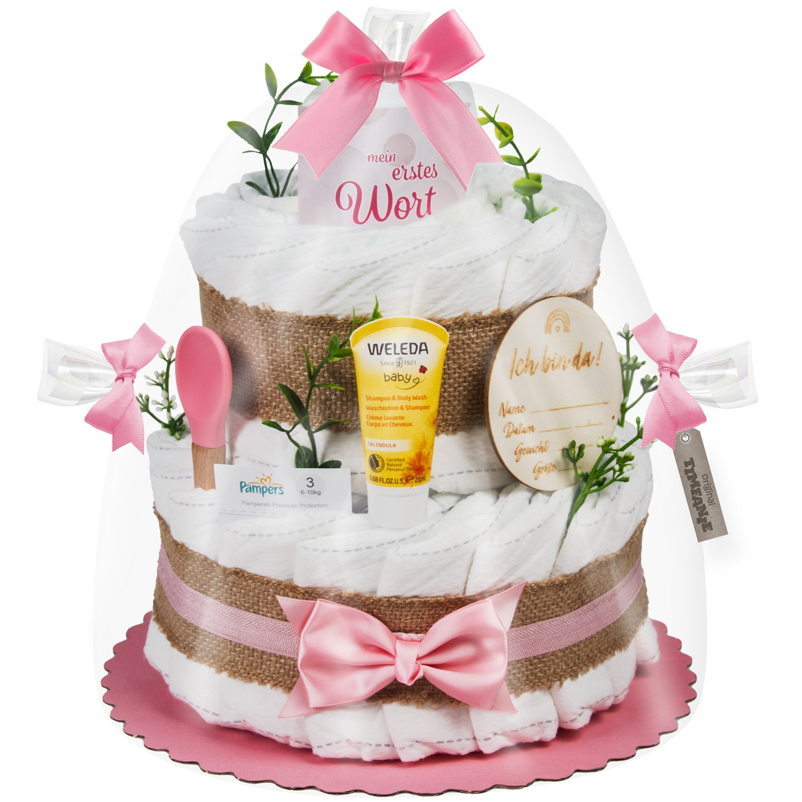 Timfanie Windeln Windeltorte, Boho Baby-Cake, rosa,
