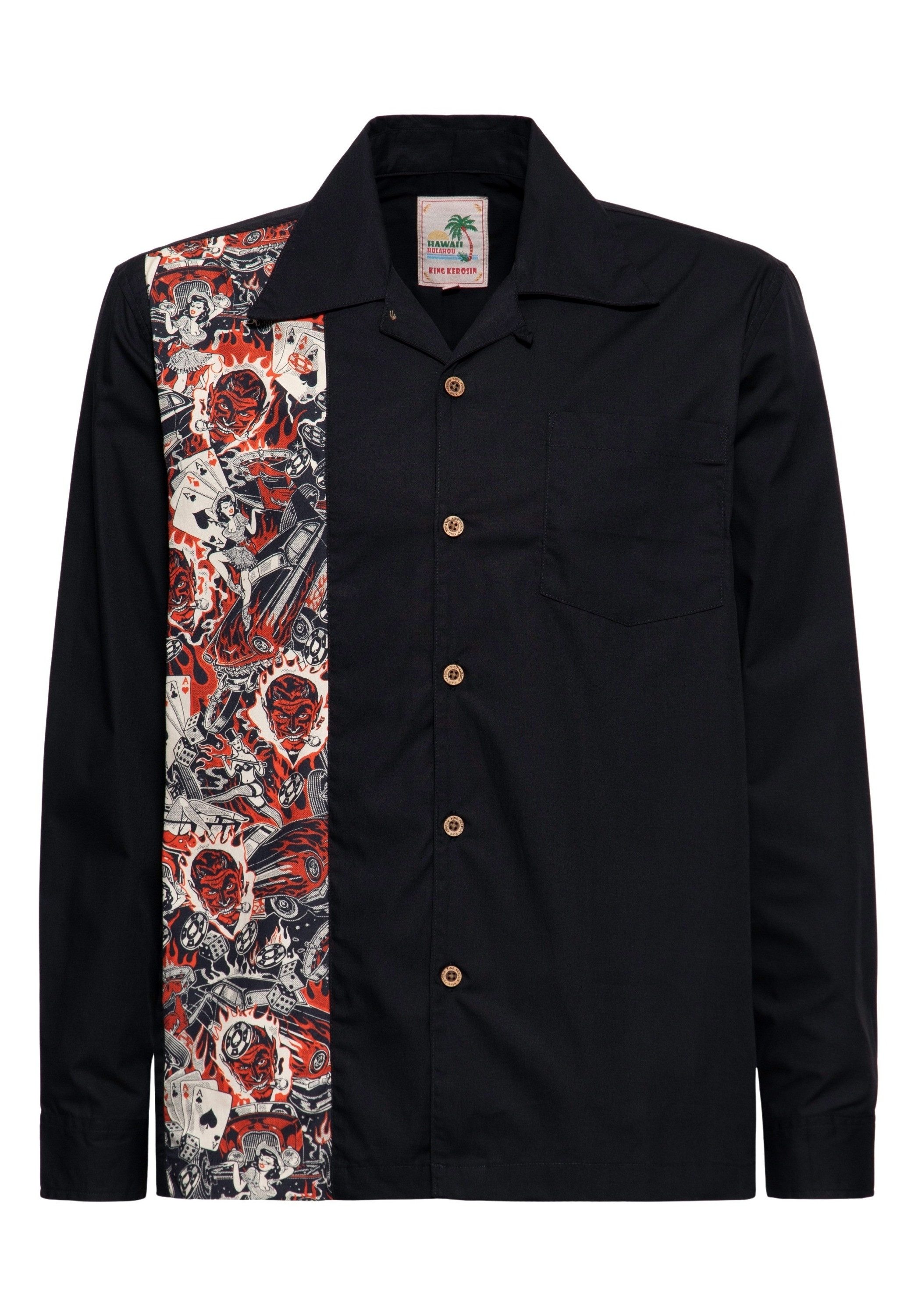 KingKerosin Langarmhemd Rockabilly mit seitlichem illustrativen