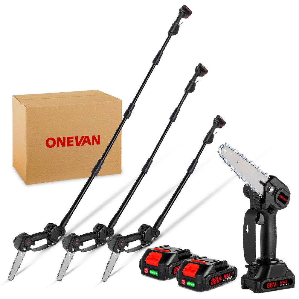 ONEVAN Akku-Kettensäge 2-in-1 Akku-Teleskop-Kettensäge, Hochentaster, mit