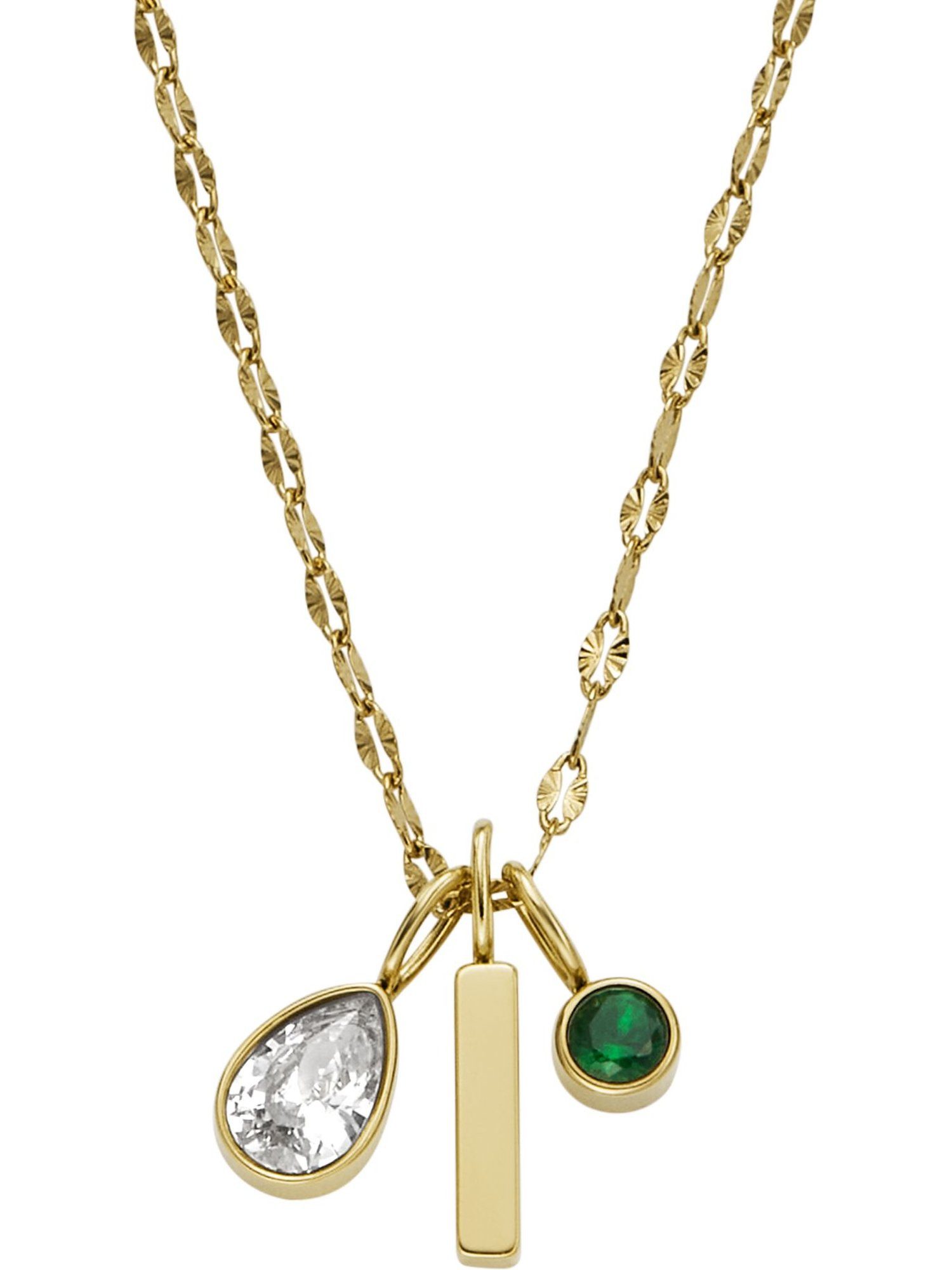 Fossil Collier Fossil Damen-Kette Edelstahl Glasstein