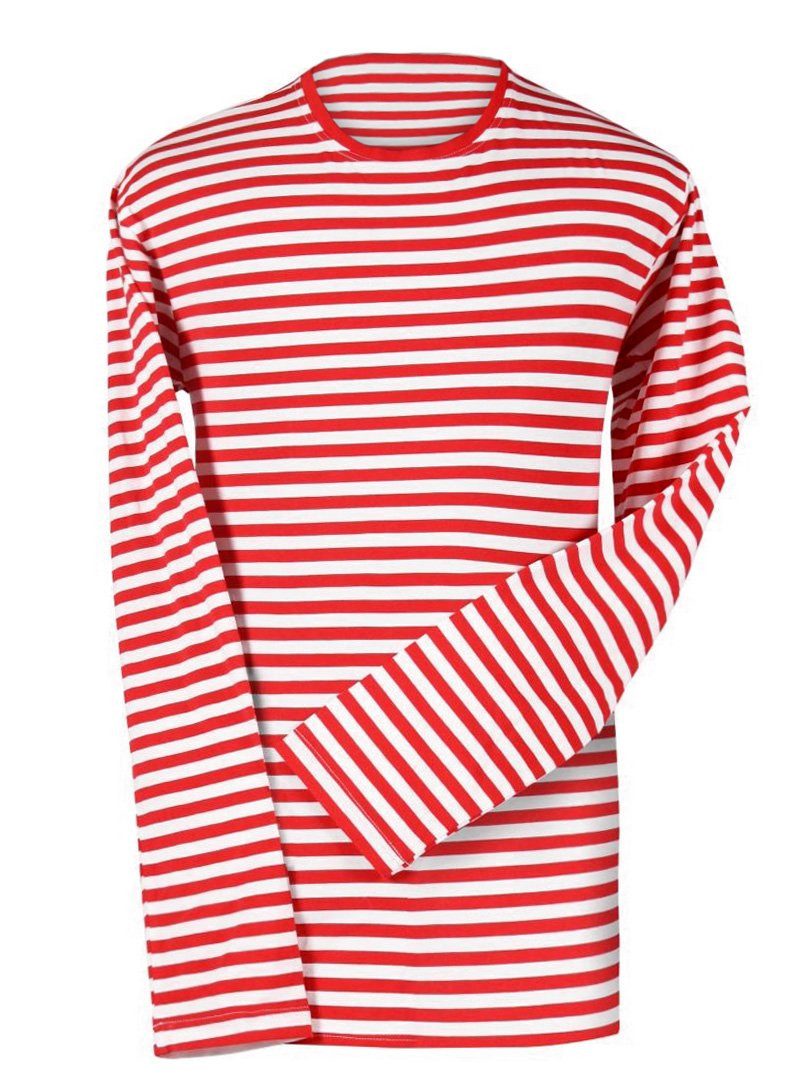 thetru T-Shirt Herren Ringelshirt langarm rot-weiß
