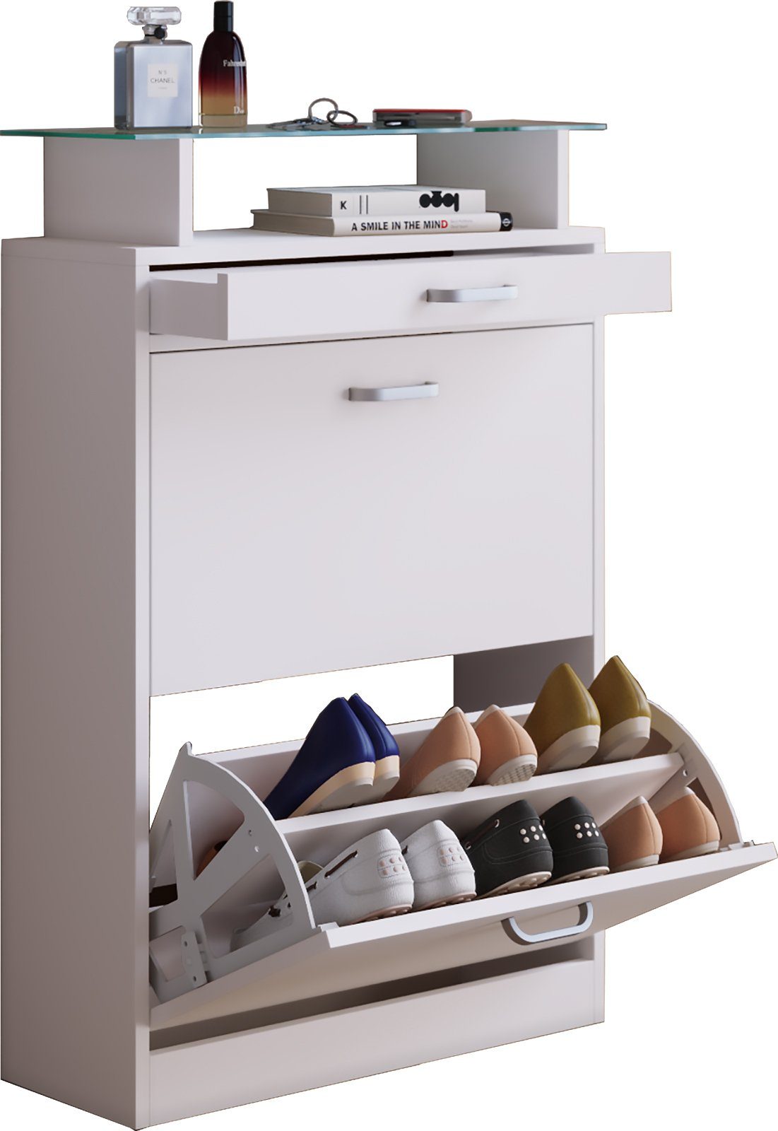 VCM Schuhschrank Holz Schuhschrank Schuhkipper Klappen