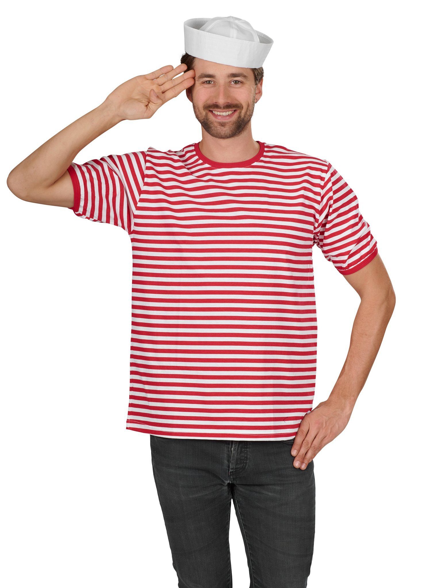 Metamorph T-Shirt Ringelpulli Kurzarm rot-weiß Klassische