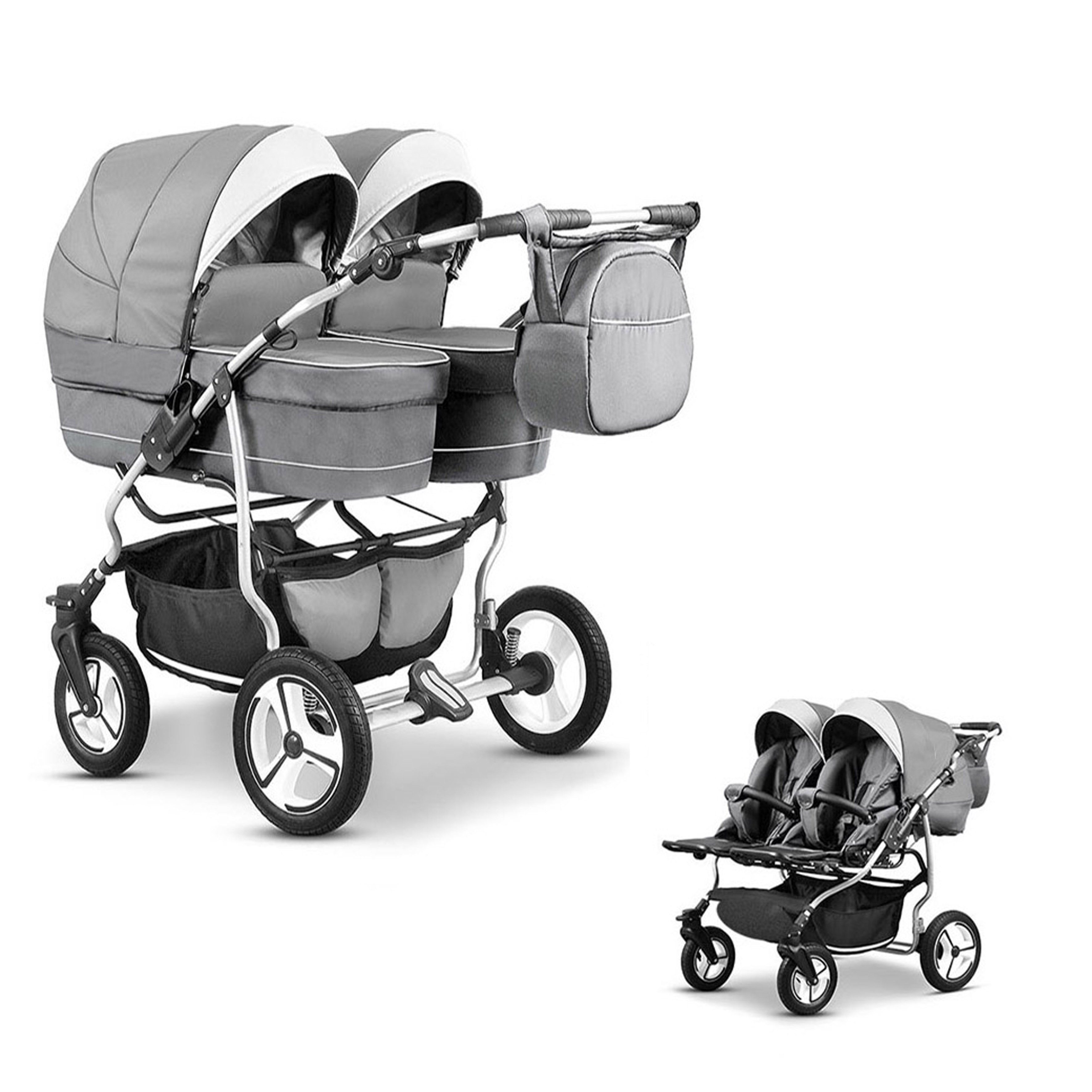 BabyMerc Zwillingswagen Zwillingskinderwagen 2 in 1