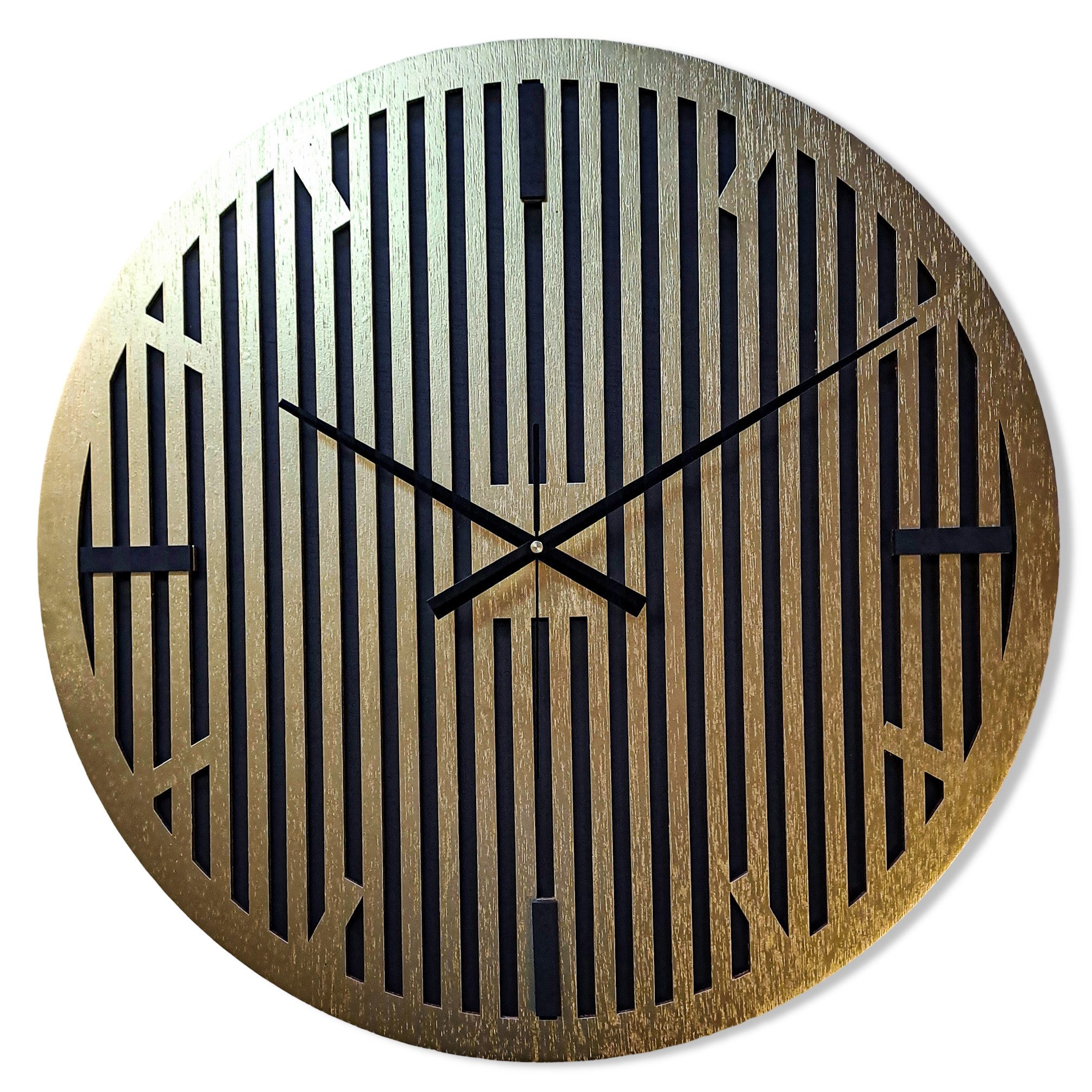 ORNAMENTI Wanduhr Gold-schwarz,groß,moderne Wanduhr,geometrisch,Lamellen,minimalistisch (Dekorative, hingucker
