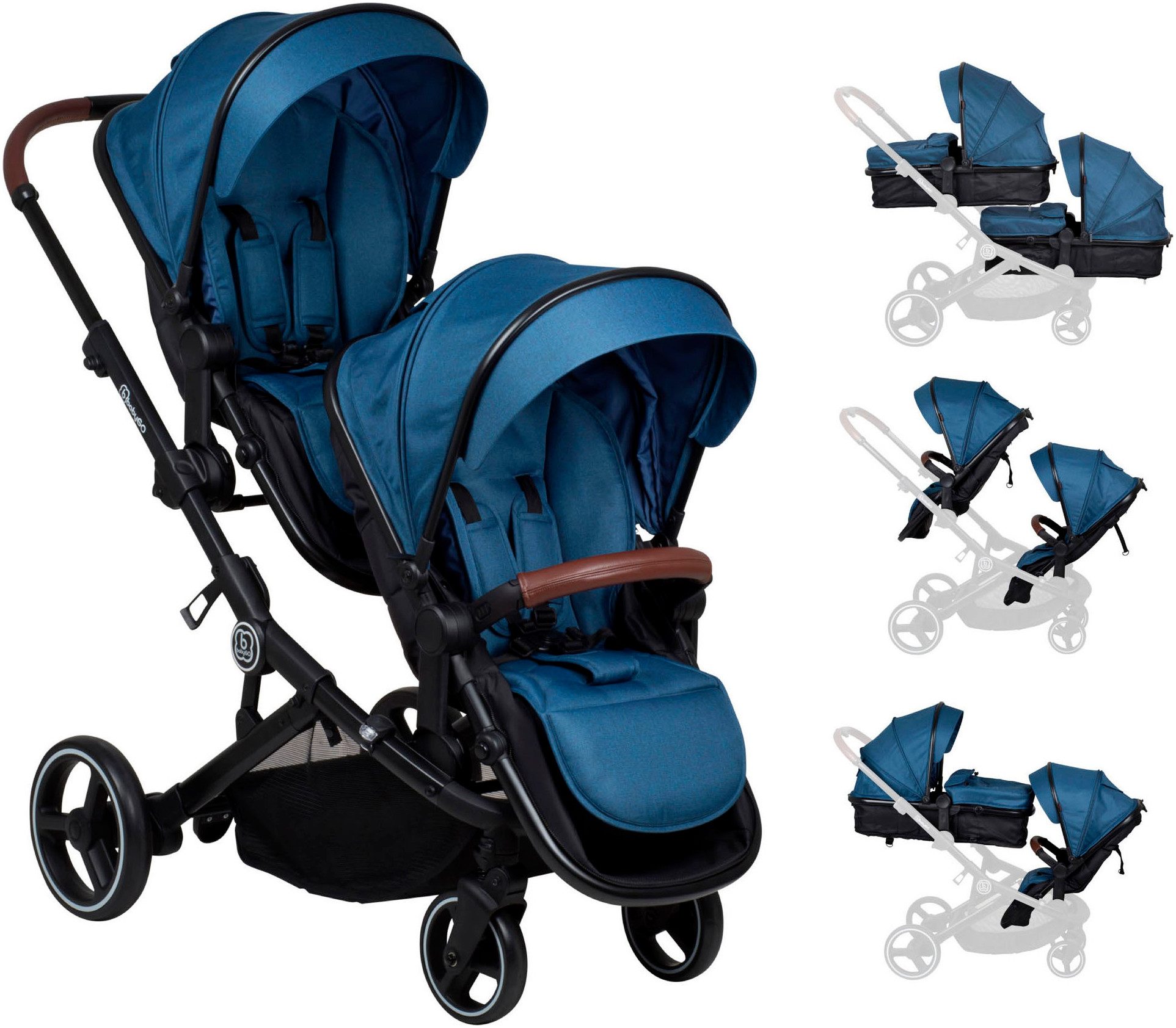 BabyGo Zwillings-Kombikinderwagen Twinner Set, Blau melange,