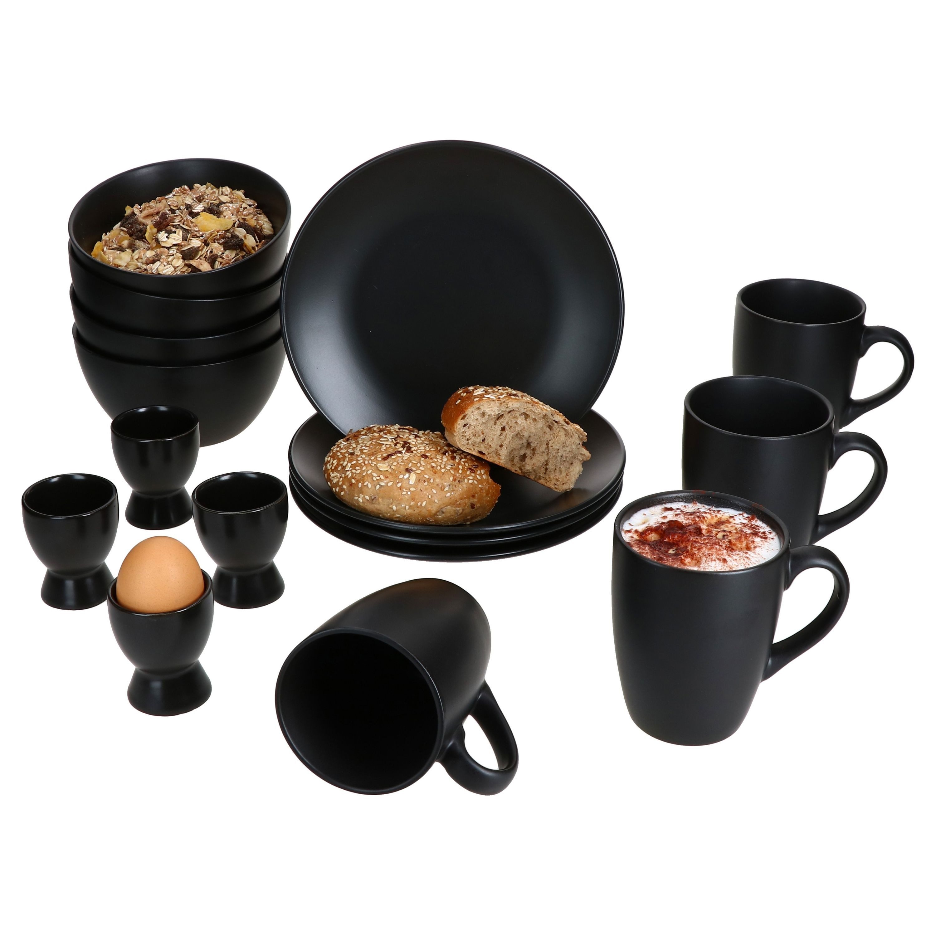 MamboCat Frühstücks-Geschirrset Nero 16tlg Frühstücksset matt