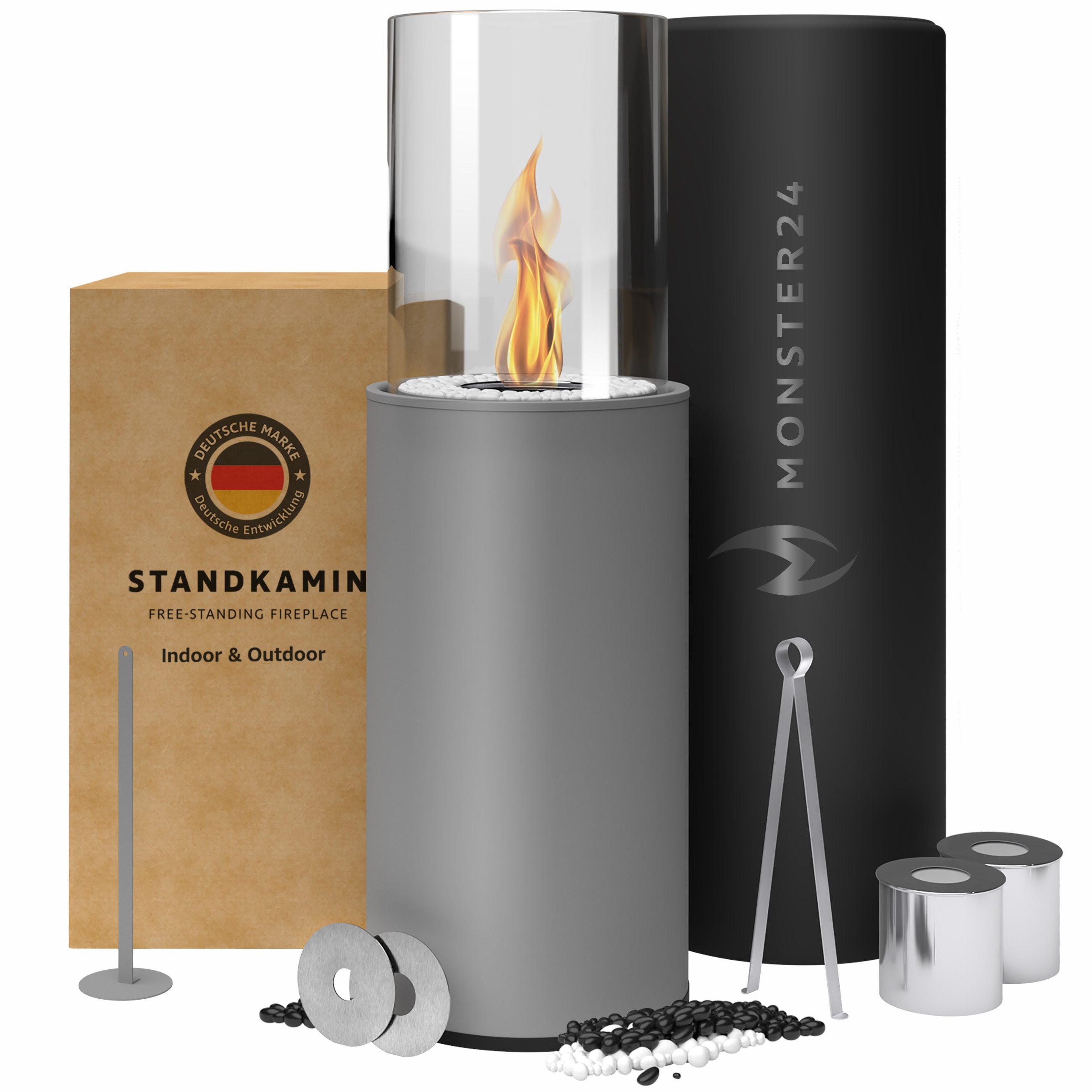 Monster24 Echtfeuer-Dekokamin Bio-Ethanol Standkamin für Indoor
