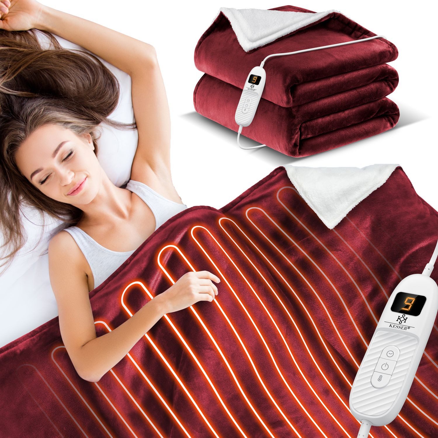 KESSER Heizdecke, Heizdecke aus Sherpa-Fleece Doppelseitig