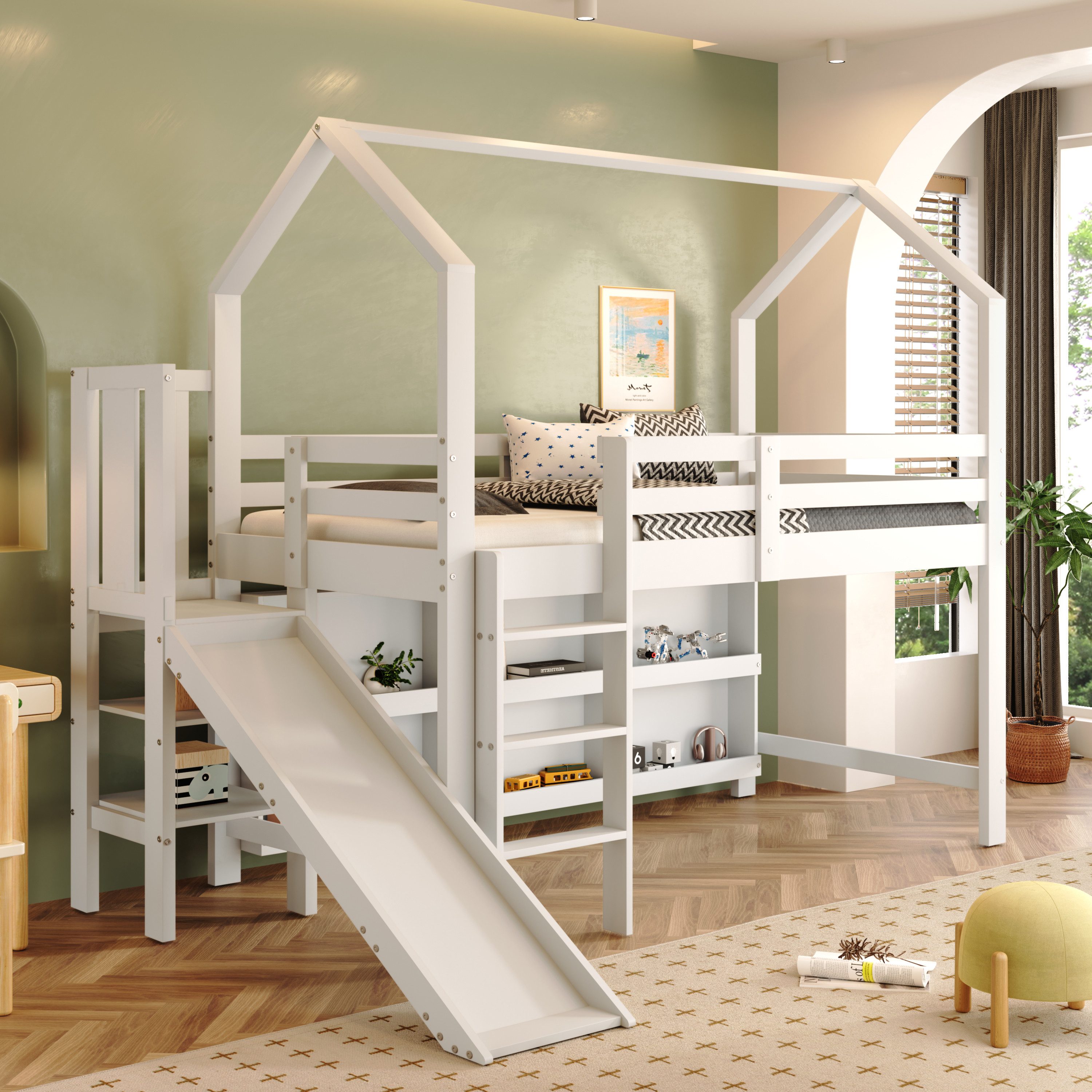 Flieks Hochbett Kinderbett 90x200cm mit Rutsche,