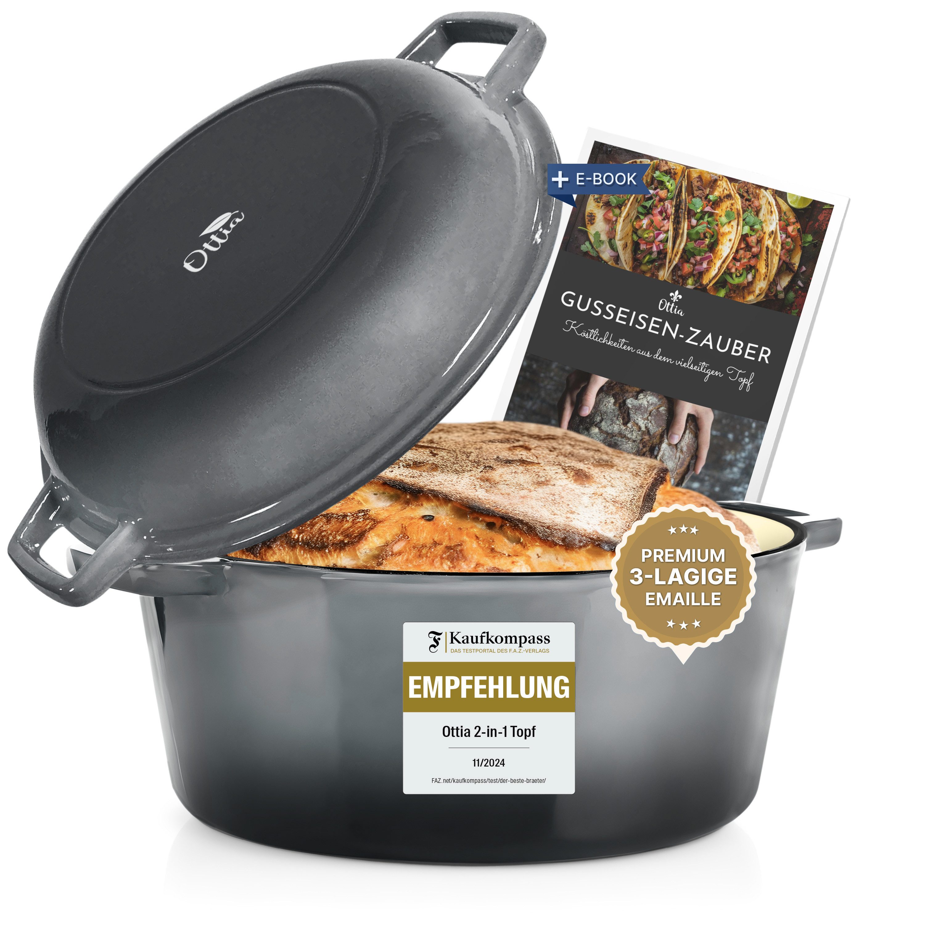 Ottia Schmortopf Gusseisen Topf, Brot backen,