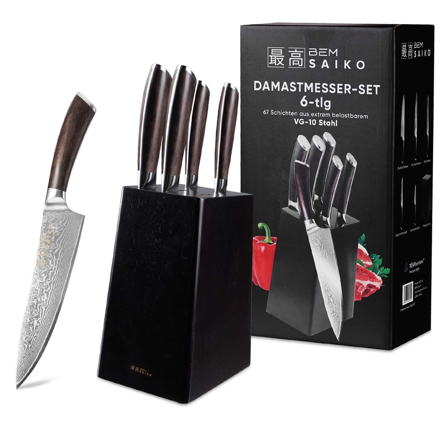 BEM Messerblock Saiko Damastmesser Japanisches Küchenmesser