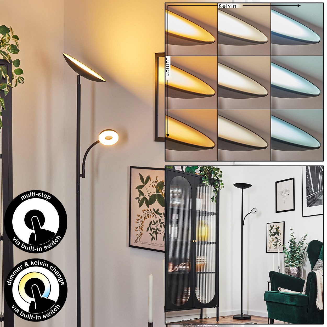 hofstein Stehlampe dimmbare Stehlampe aus Metall/Kunststoff