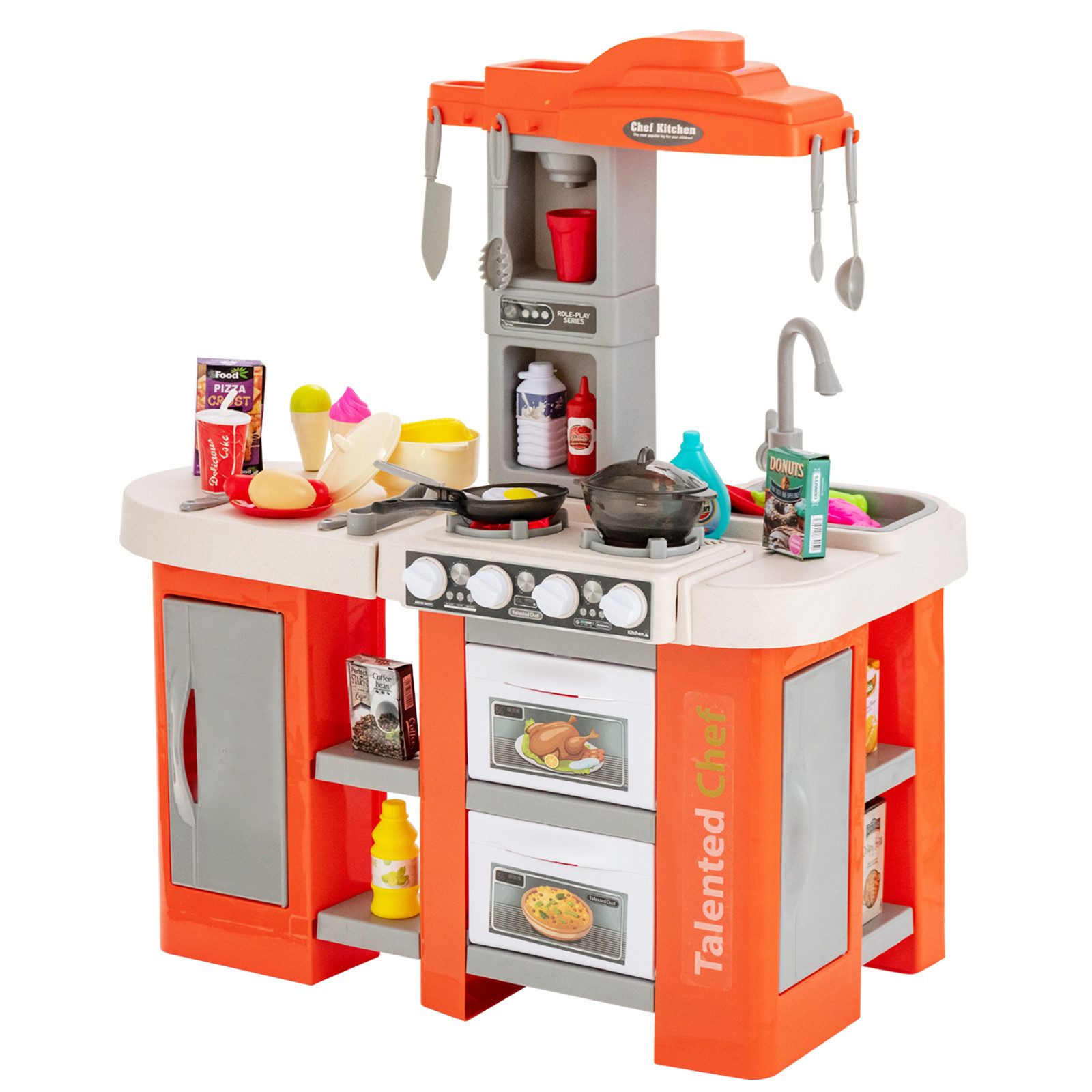 COSTWAY Spielküche Kunststoff, Kinderküche mit 67