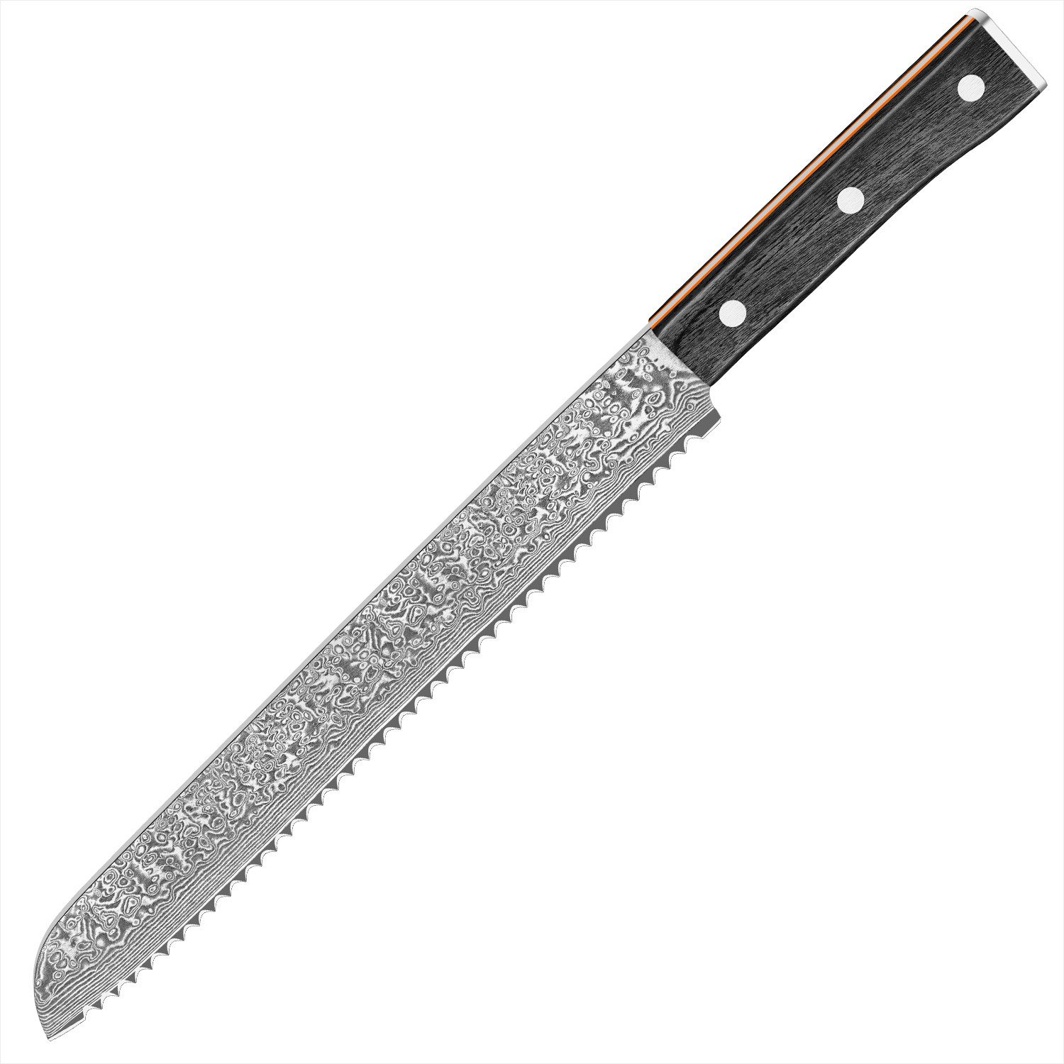 KEENZO Damastmesser Brotmesser Wellenschliff Damast Brotschneidemesser