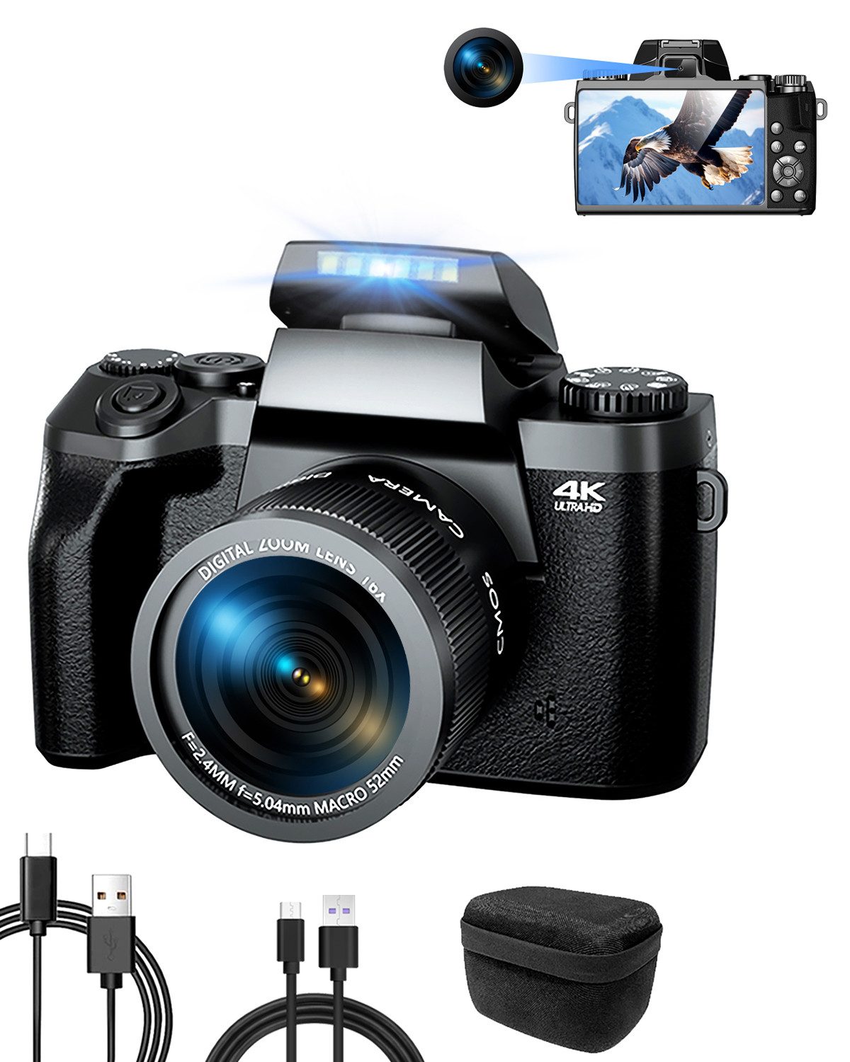 HT 4K Digitalkamera mit Vorder- und