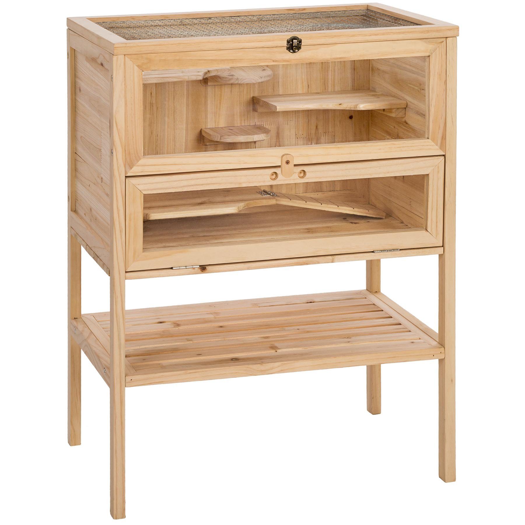 tectake Kleintierkäfig Hamsterkäfig aus Holz 60x40x80cm,