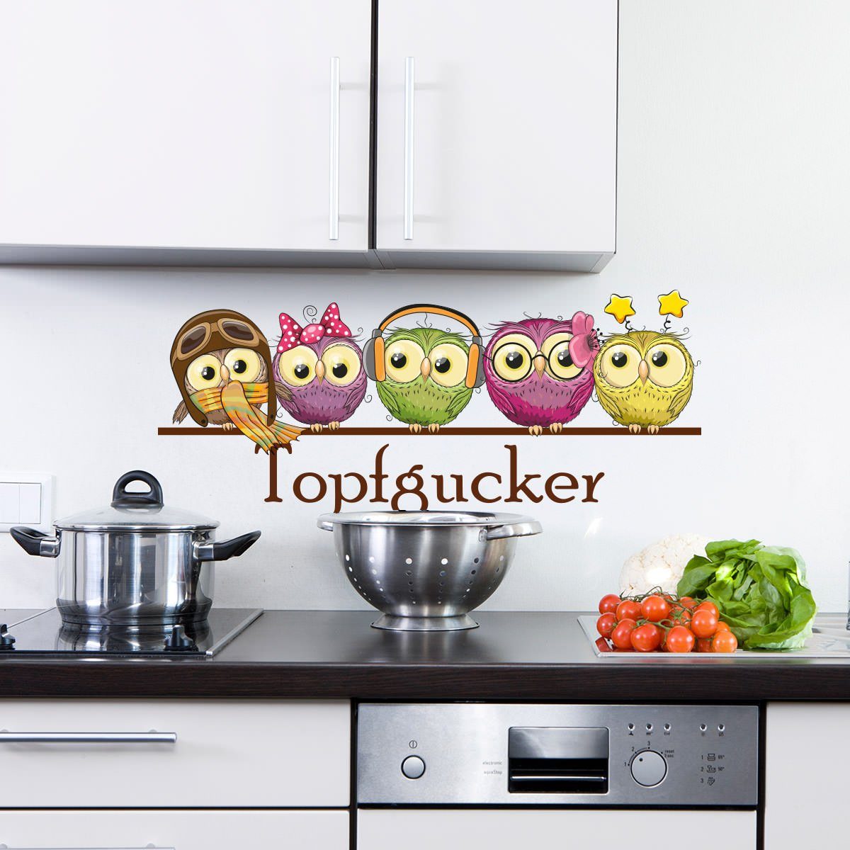 Sunnywall Wandtattoo niedliche Topfgucker Eulen Wandaufkleber