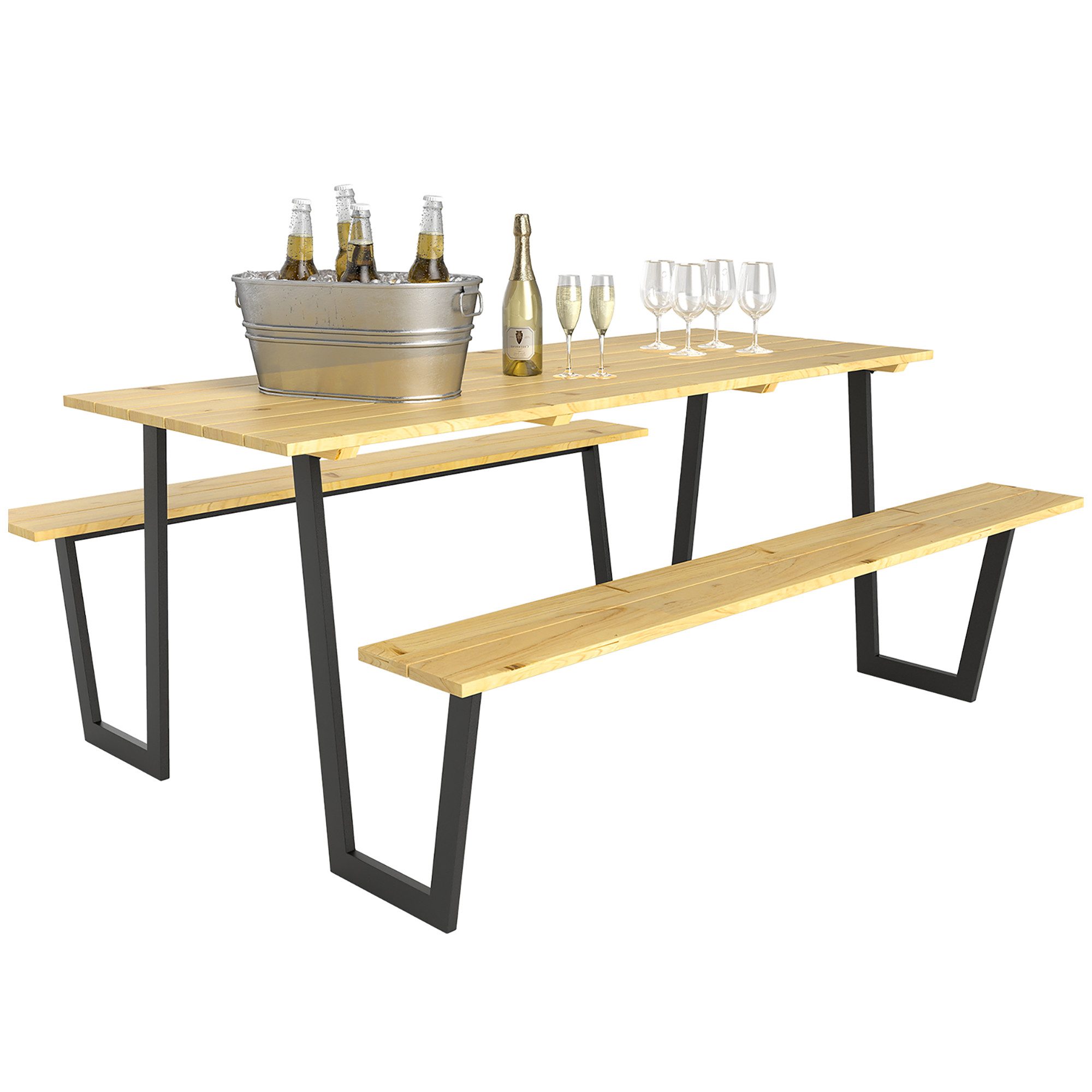 Outsunny Sitzgruppe mit Schirmloch, Biertisch, 2