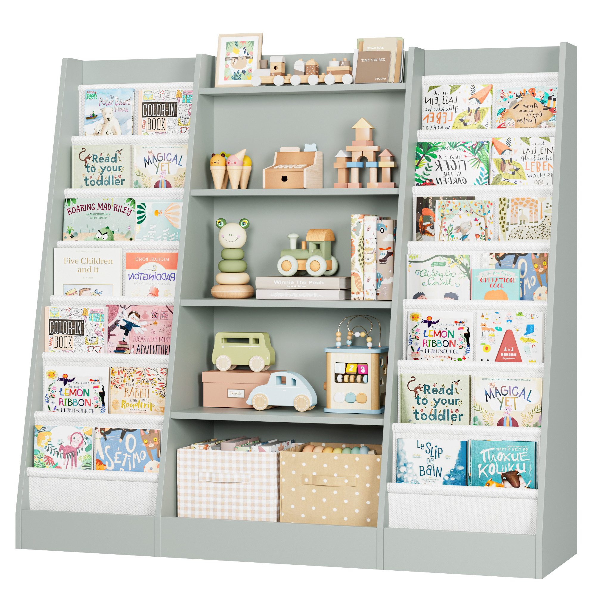 Homfa Bücherregal, Kinderregal mit 14 Ablagen