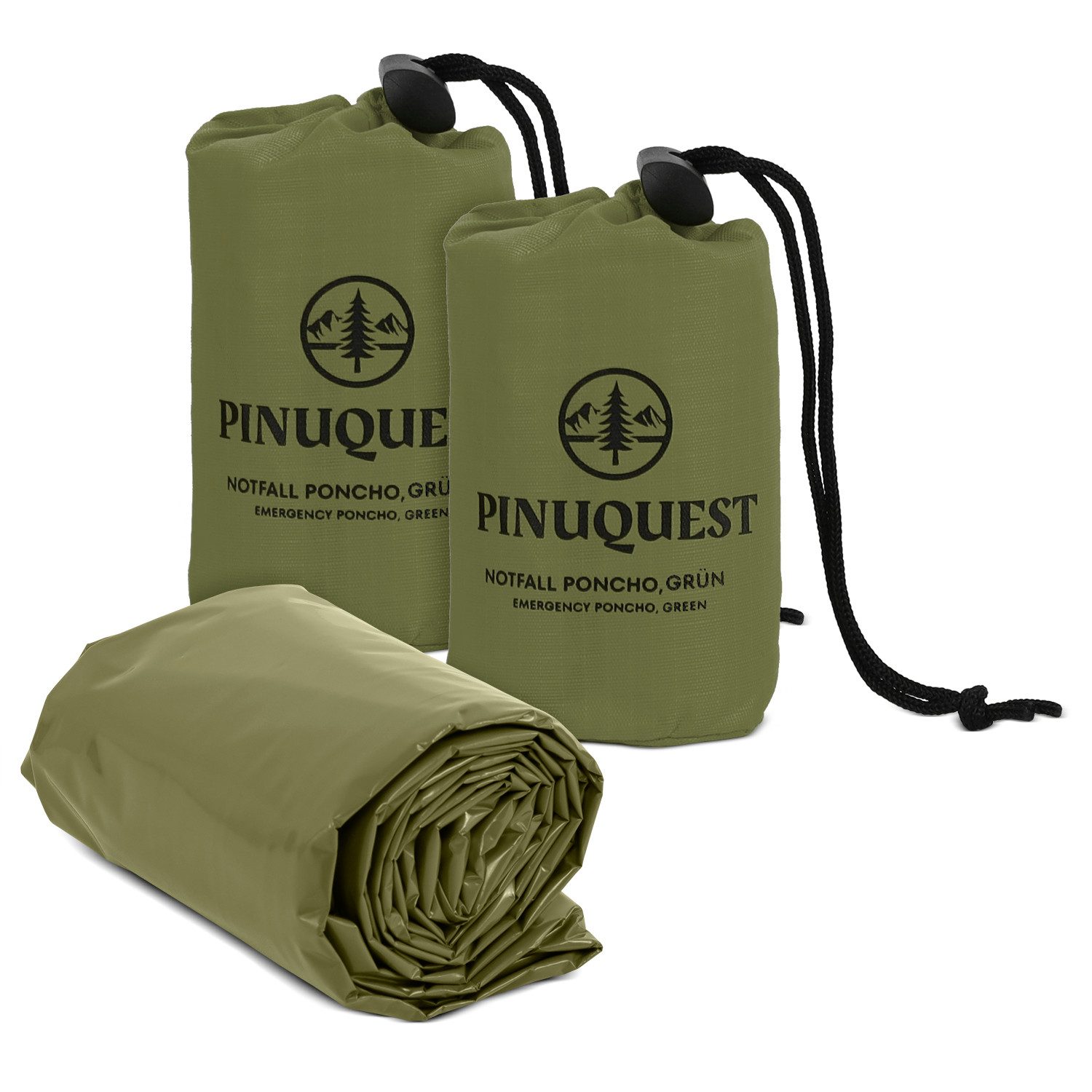 PINUQUEST Regenponcho Notfall-Poncho 26 µm grün