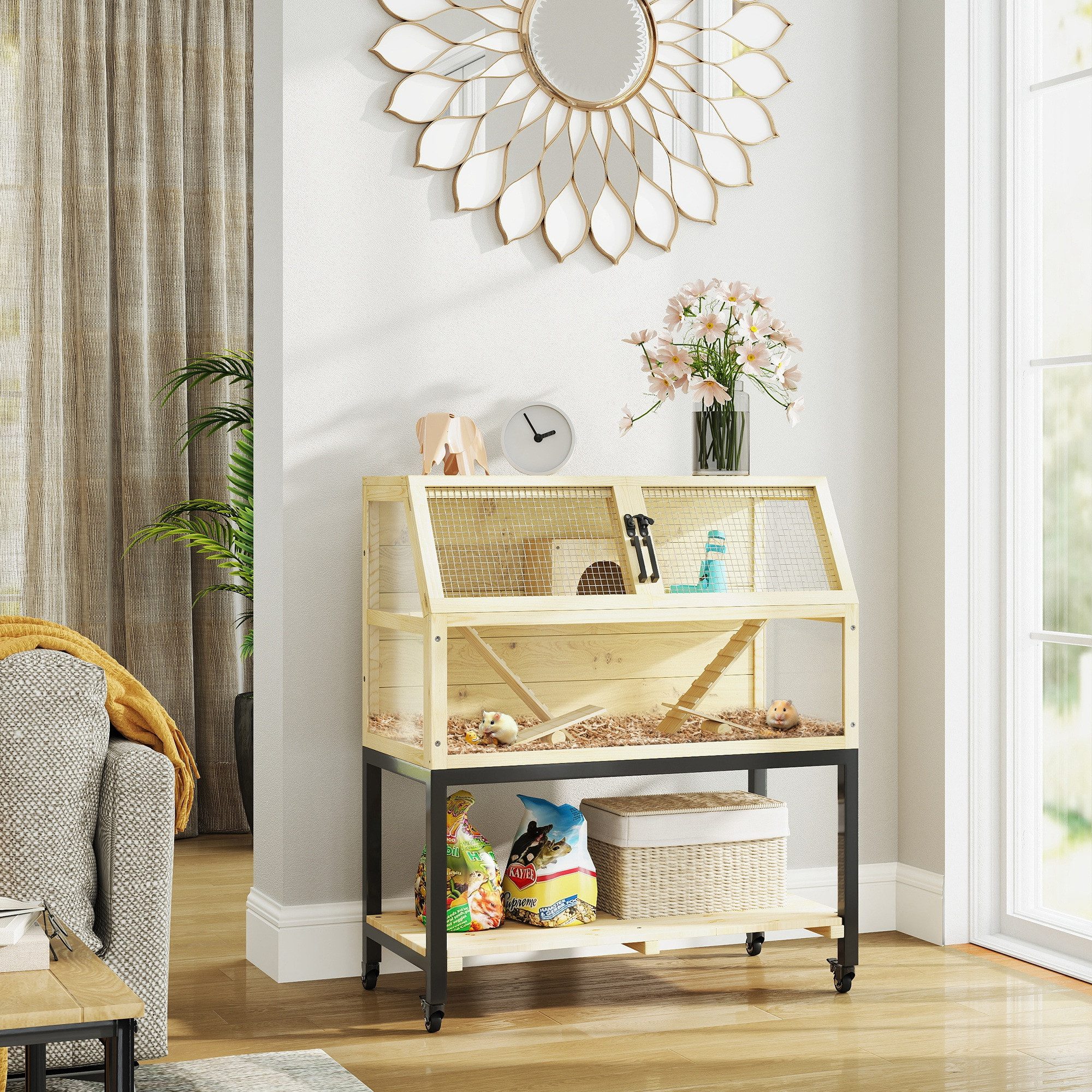 PawHut Kleintierkäfig Zwerghamsterkäfig aus Holz, 87