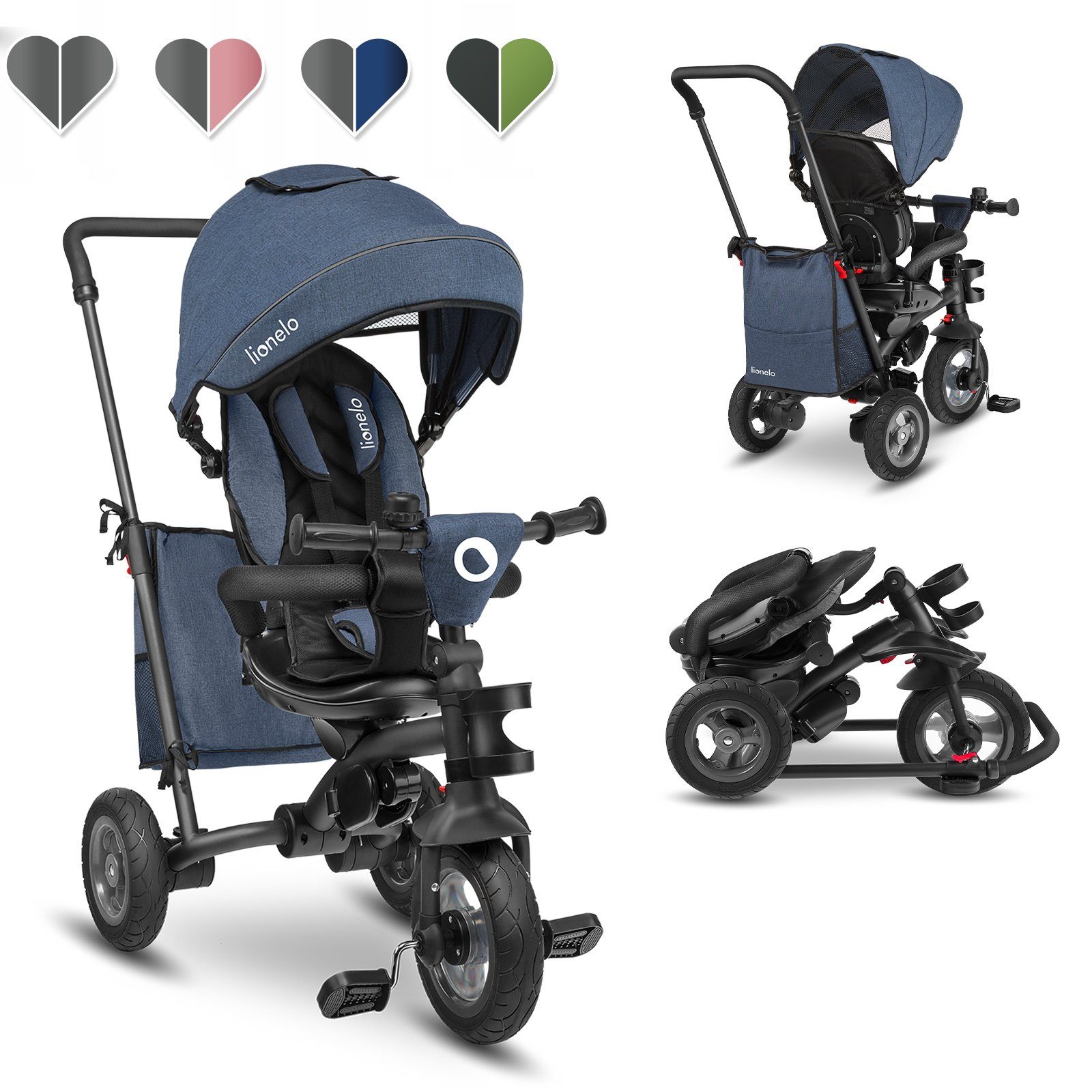 lionelo Dreirad-Kinderwagen Tris, Tasche Getränkehalter zusammenfaltbar