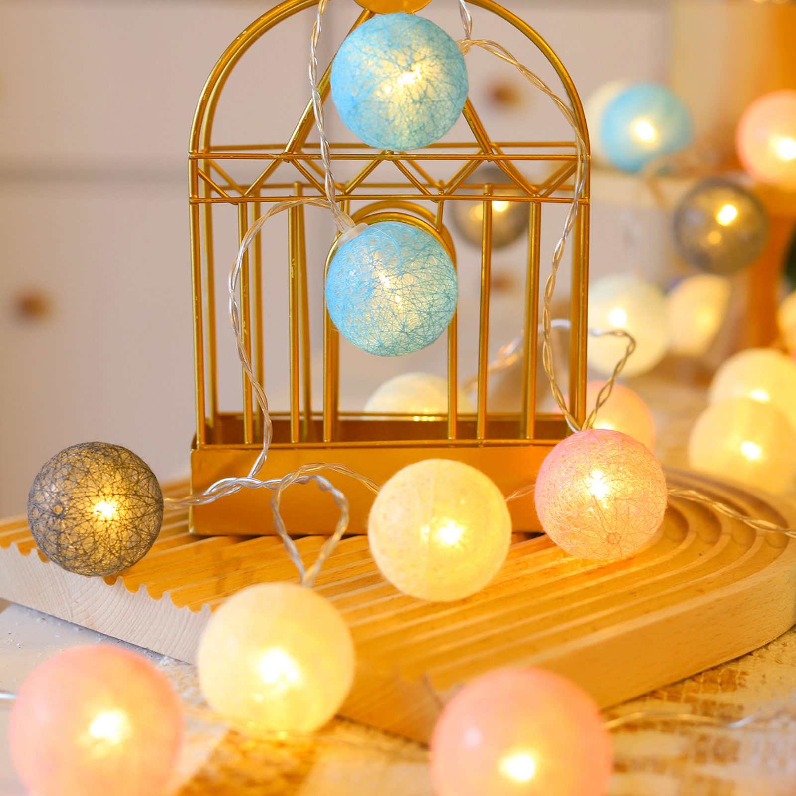 MUPOO LED-Lichterkette Wattebällchen Lichterkette Batteriebetrieben Festdekoration