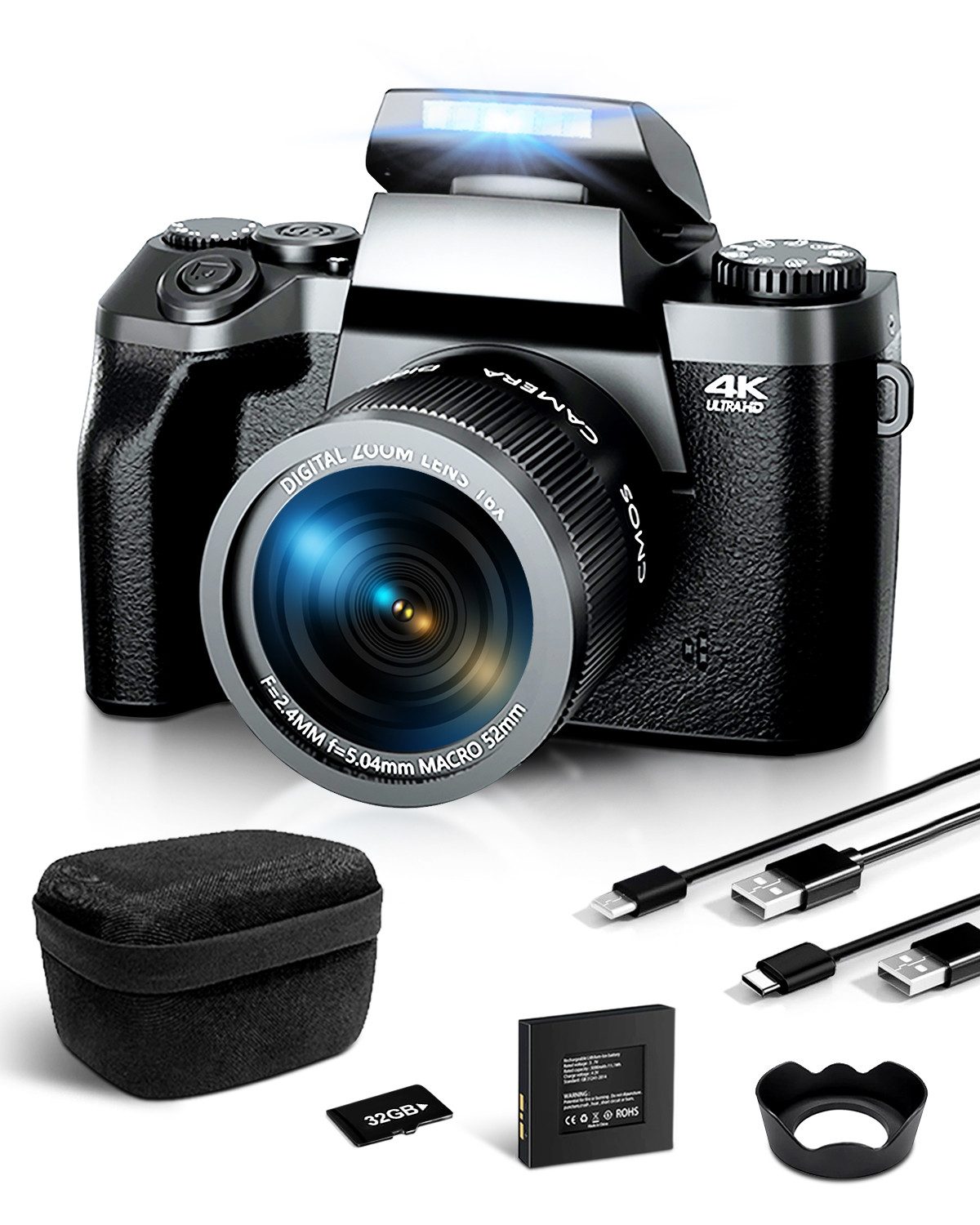 HT Digitalkamera 4K 64MP Fotoapparat Kompaktkamera