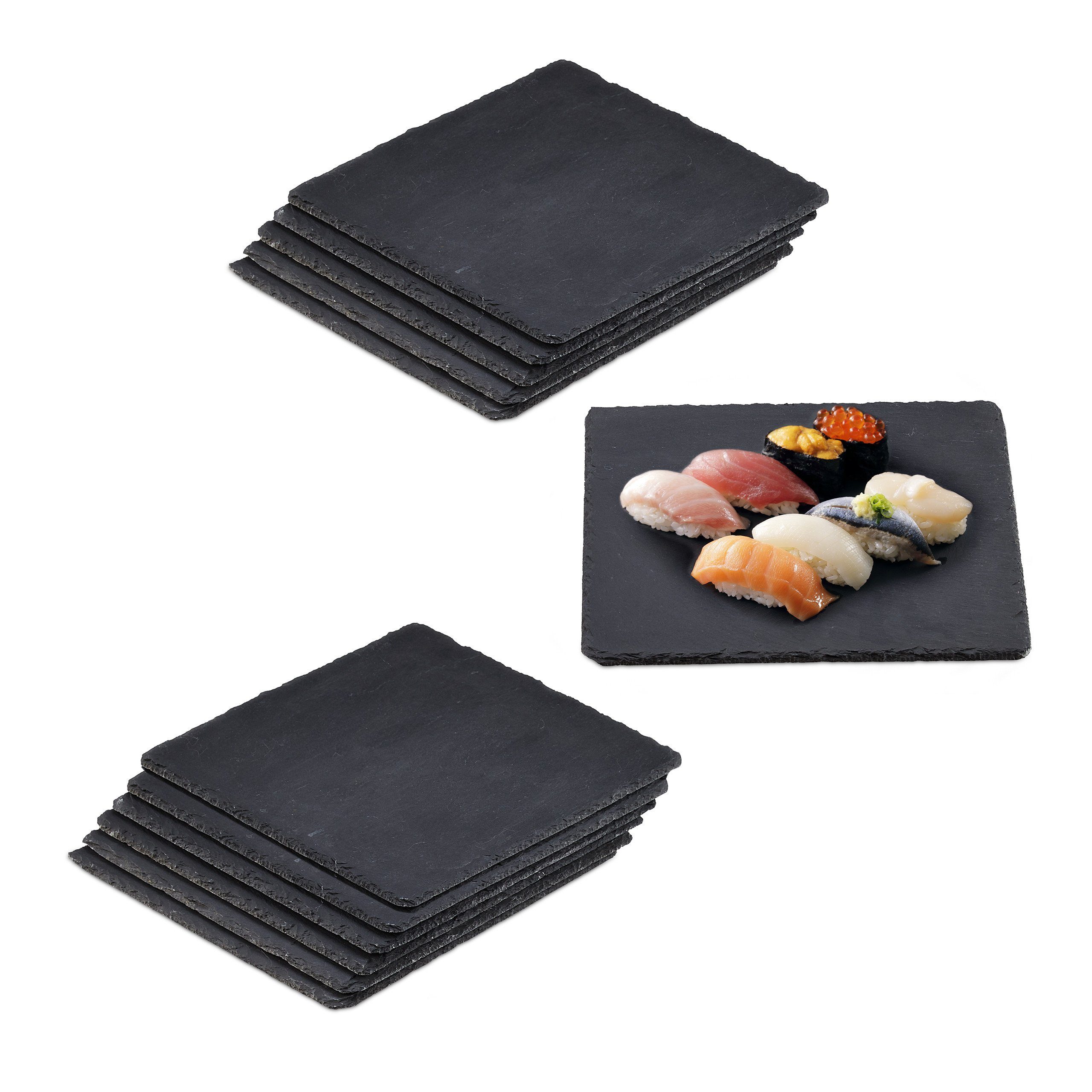relaxdays Servierplatte 12 x Schieferplatte quadratisch,